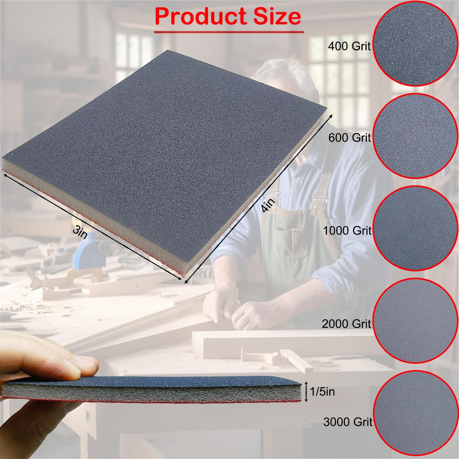 20 PCS 3 x 4 Inch 400-3000 Grit Ultra Fine Sanding Sponge, Soft Foam Red