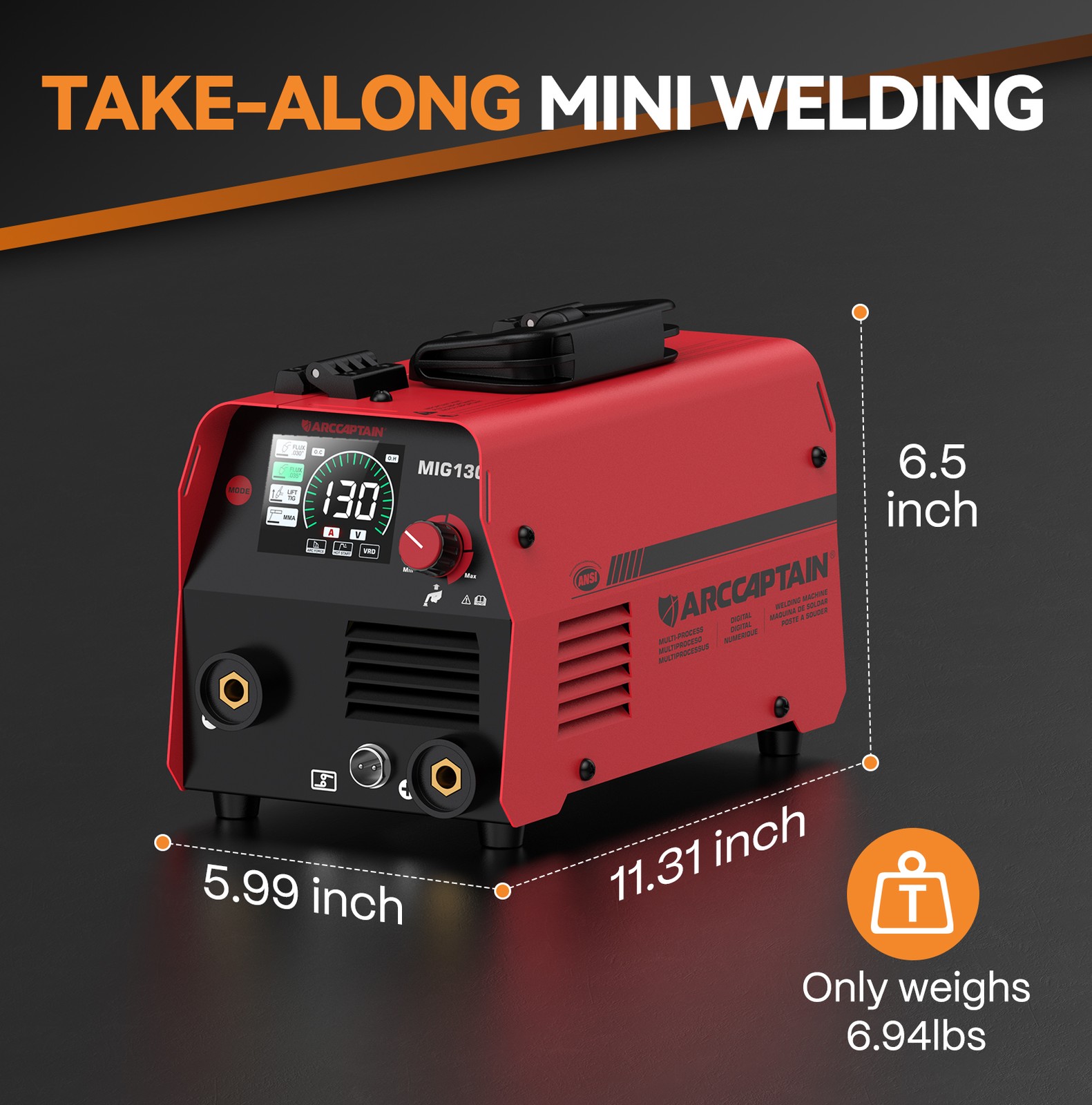 ARCCAPTAIN 3 in 1 MIG Welder 130Amp Flux Core Mig/Lift TIG/MMA Gasless Digital?