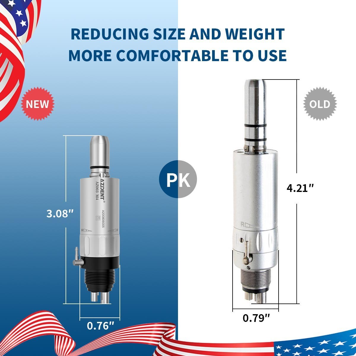 Dental Low Speed Handpiece Air Motor 4 Hole Gear Ratio 1:1 Direct Drive 20000RPM