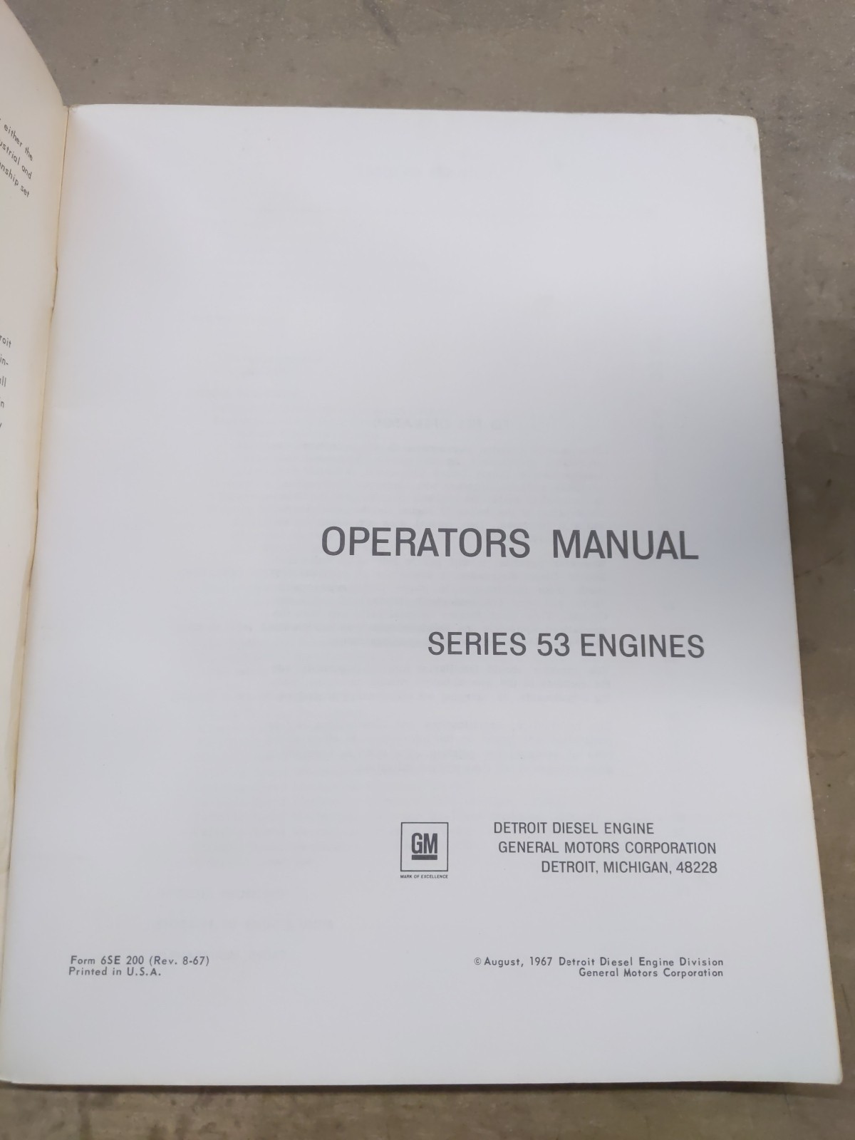 ONE – Series 53 Engines Detroit Diesel Operators Manual, 1967 Edition