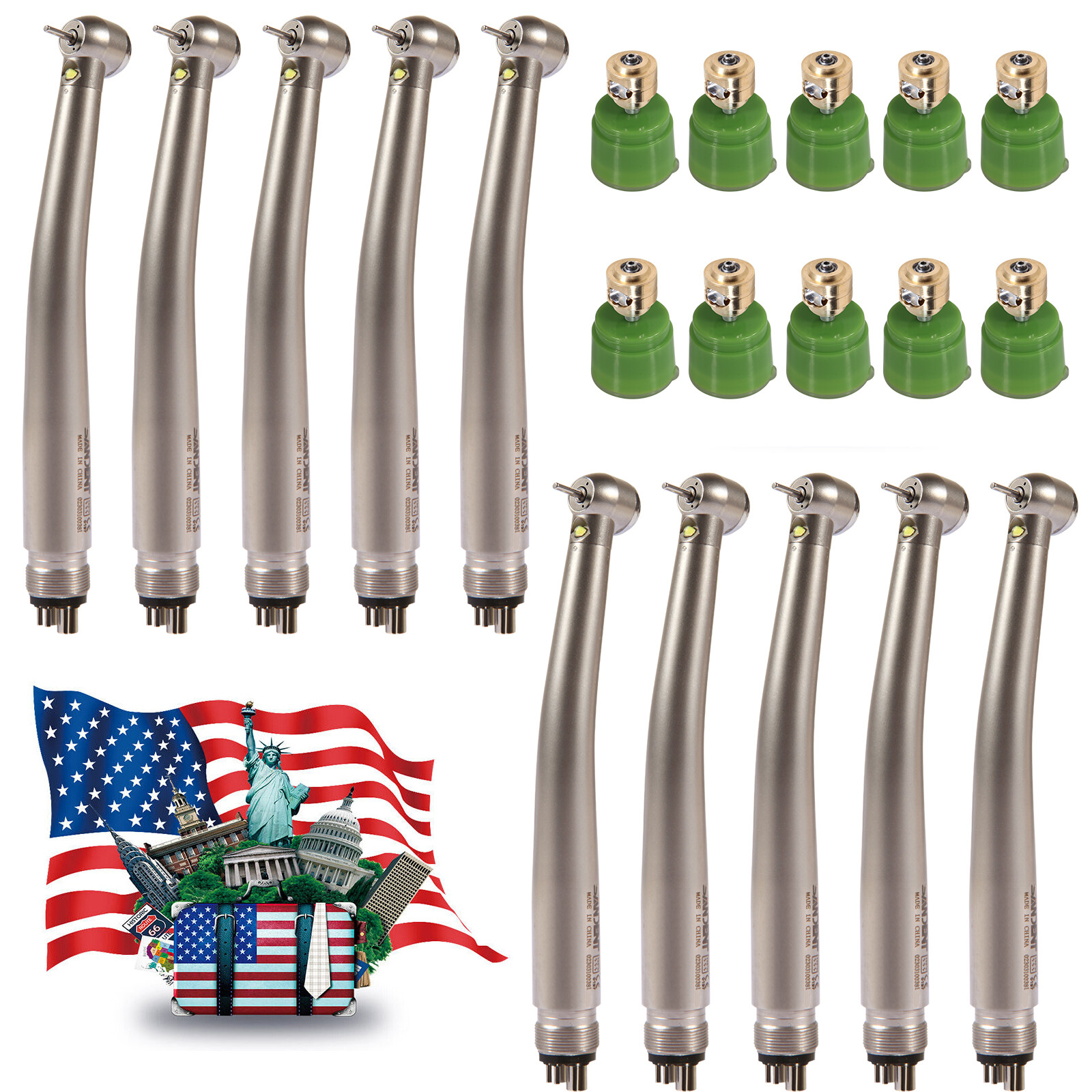 1-10pcs 4 Hole Dental LED High Speed Handpiece Turbine / Big Cartridge NSK Style