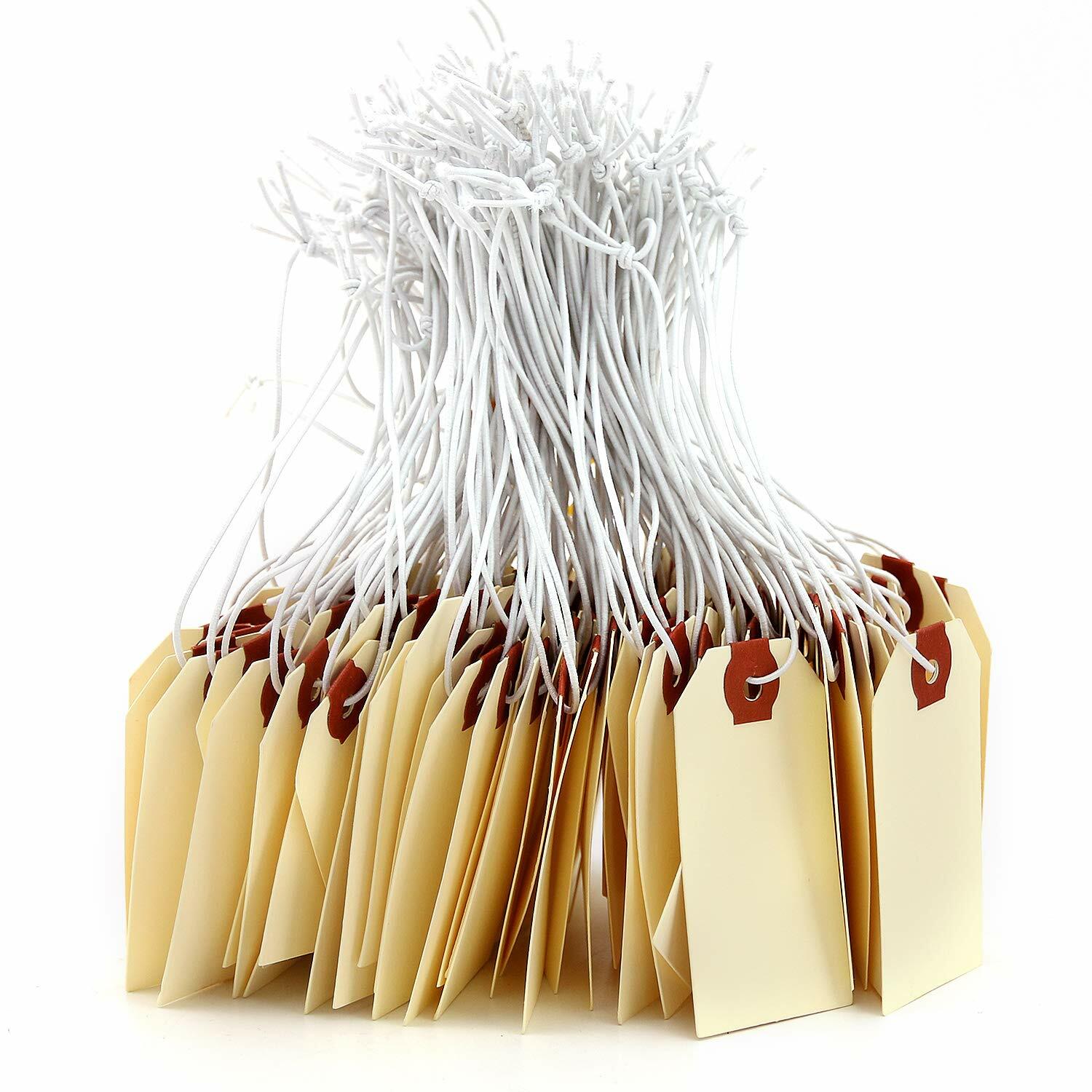 100 Pack Manila Shipping Tags with Elastic Rubber Bands Double Layer Reinforced