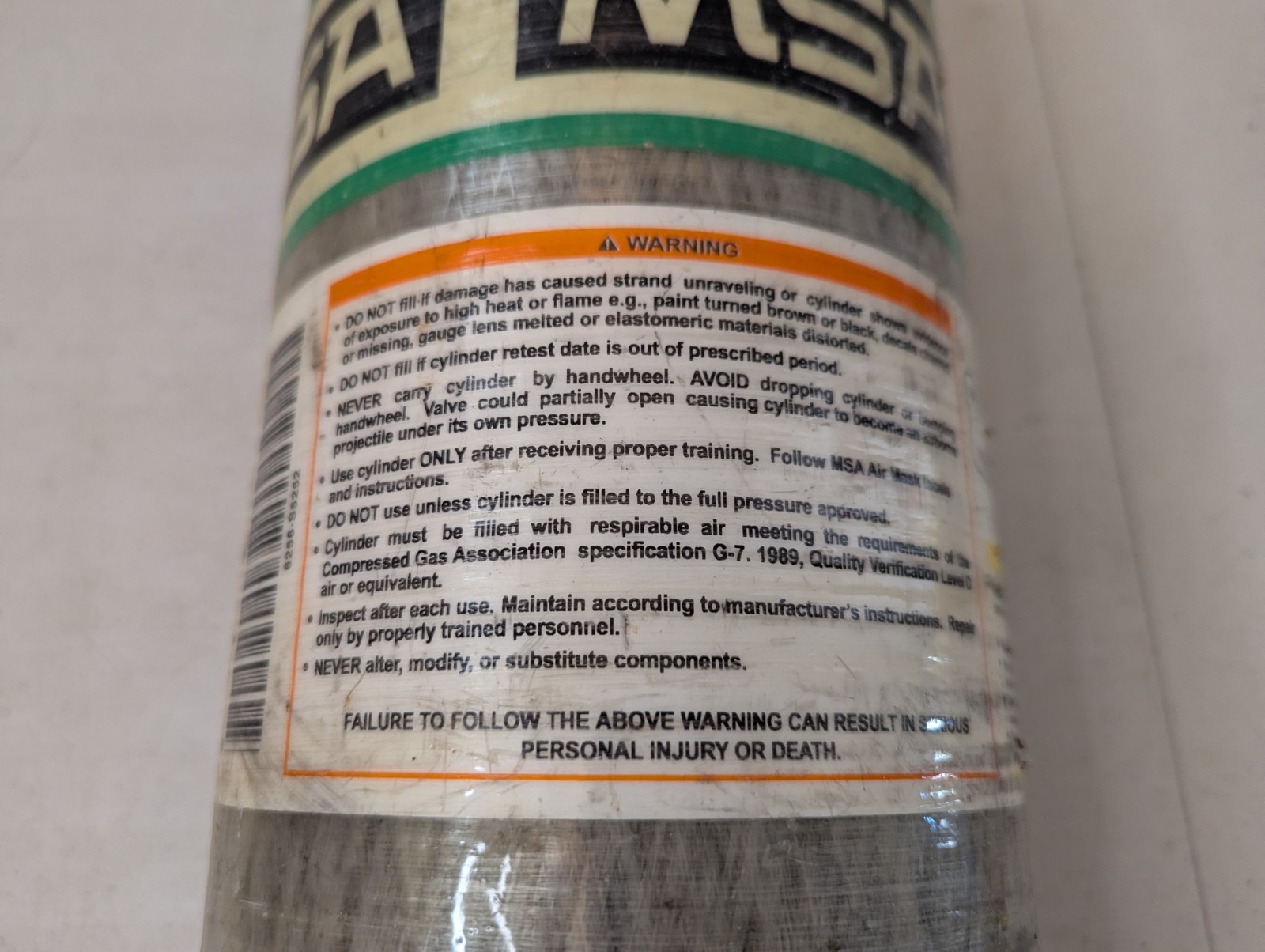 MSA H-45 TC-SU 5303-310 CARBON FIBER BREATHING AIR CYLINDER TANK 300BAR ~2014
