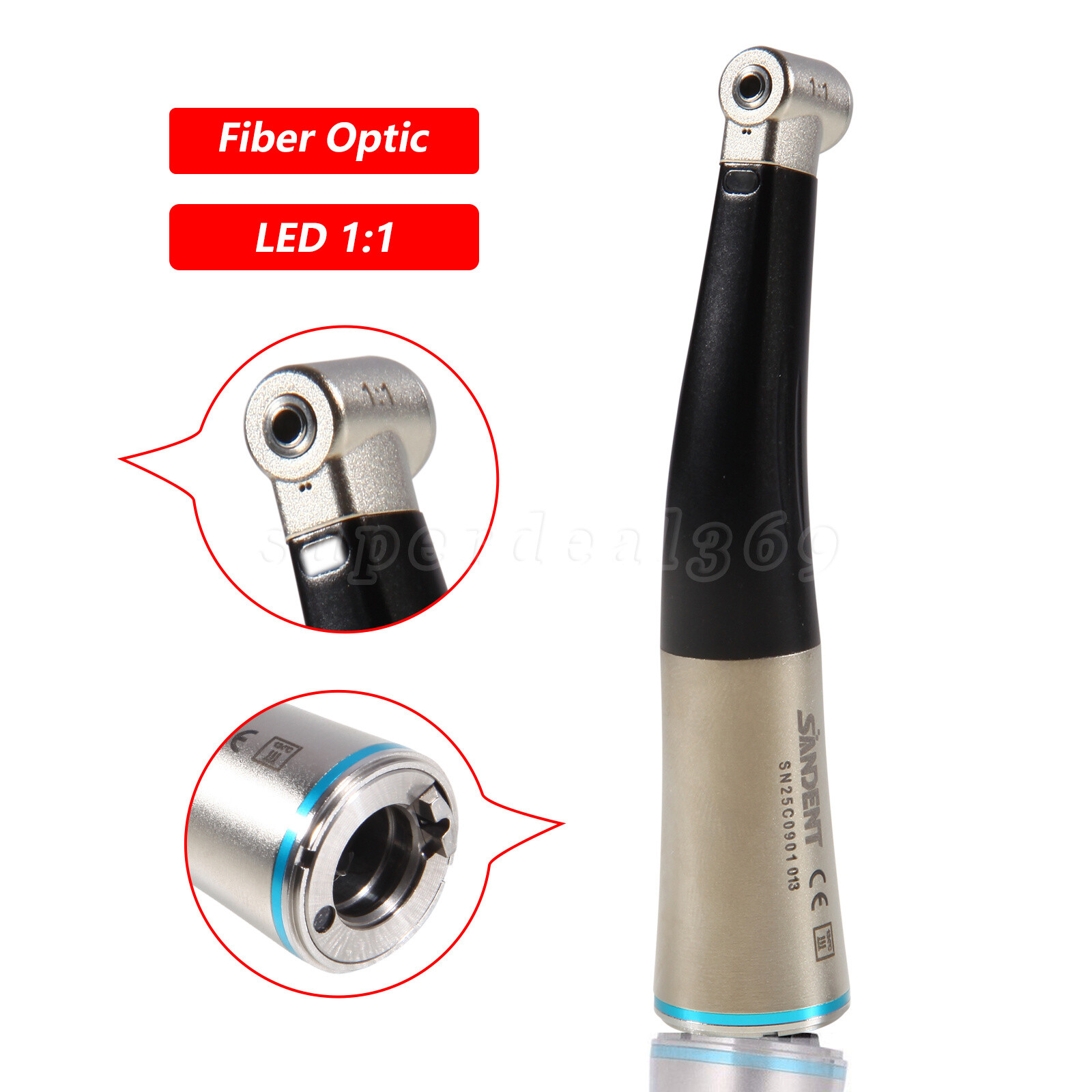 SANDENT Dental 1:1 Fiber Optic Contra Angle Low Speed Handpiece Inner Channel ty