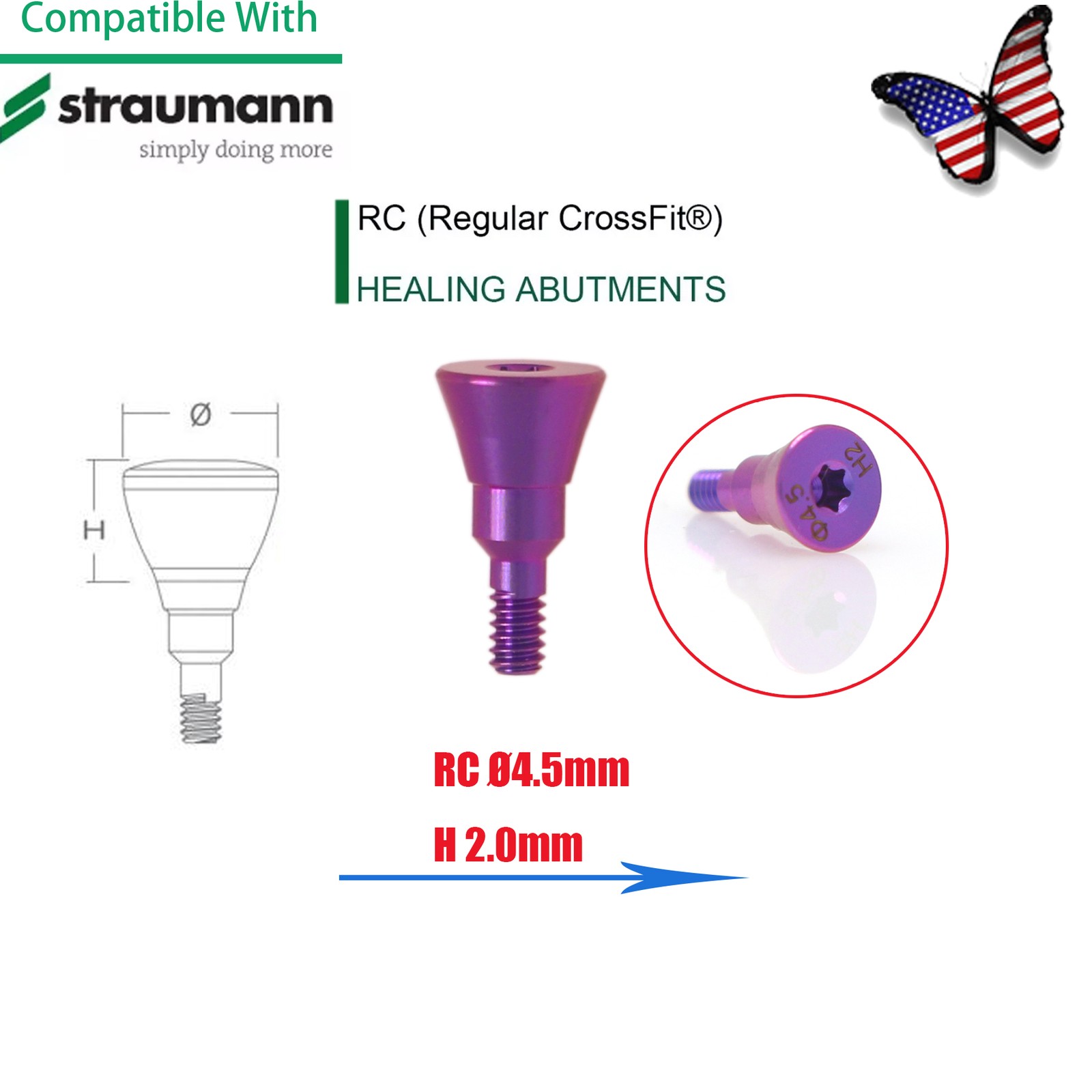 5Pcs Dental Healing Abutment & Closure Cap Fit Straumann BL/BLT NC RC Bone Level