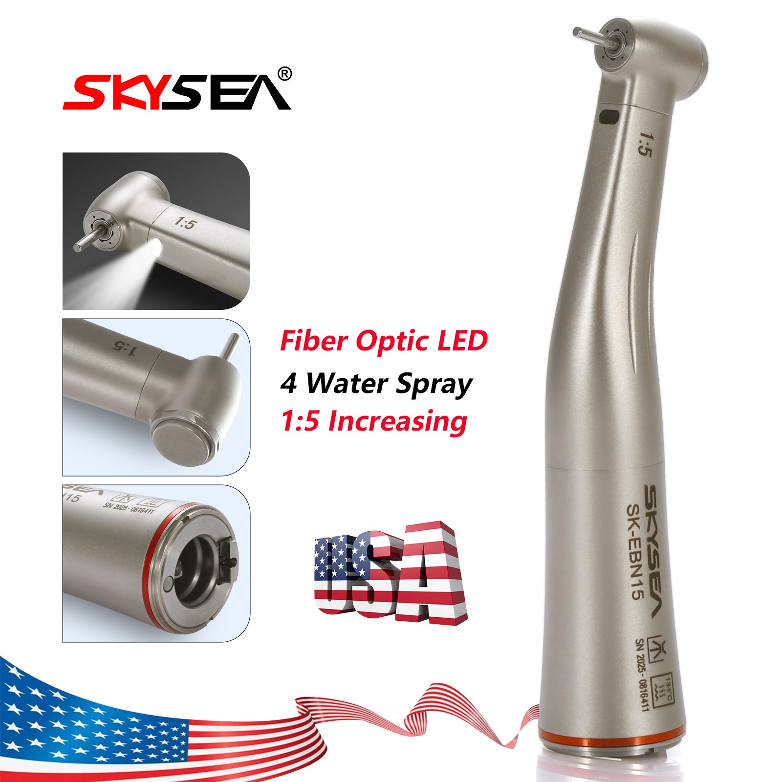 NSK Style Dental 1:5 Optic LED Contra Angle Increasing Handpiece Fit FG Bur SK