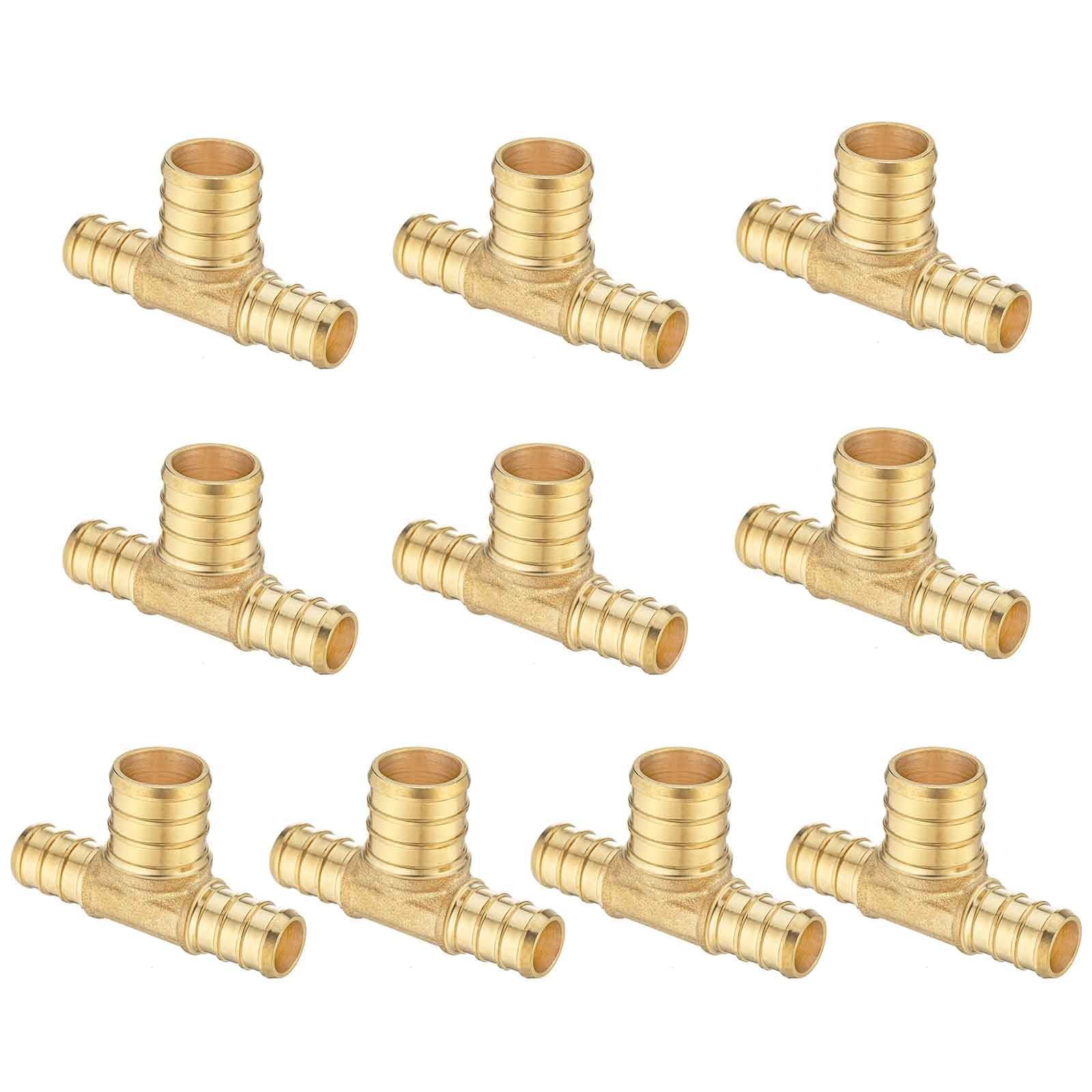10 Pack Brass PEX Reducing Tee 1/2″ to 3/4″ PEX F1807 Tee Fitting