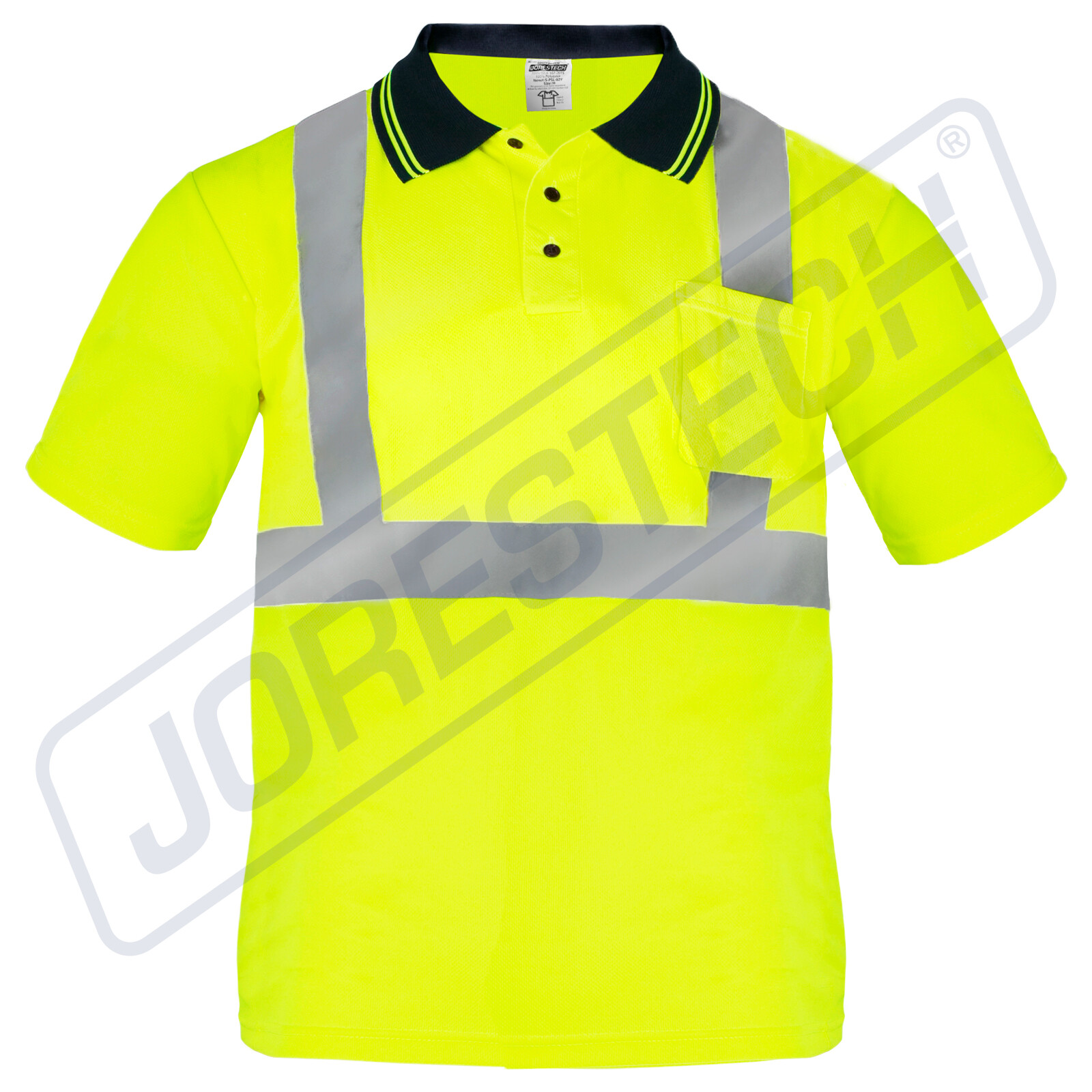 Printed Hi-Vis Lime Safety Workwear Short Sleeve Polo Shirt Top Reflective Tape