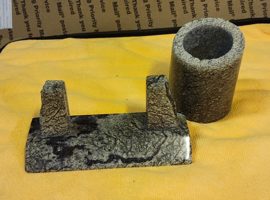 Serpentinite desk accessory set from Zambales, Philippines