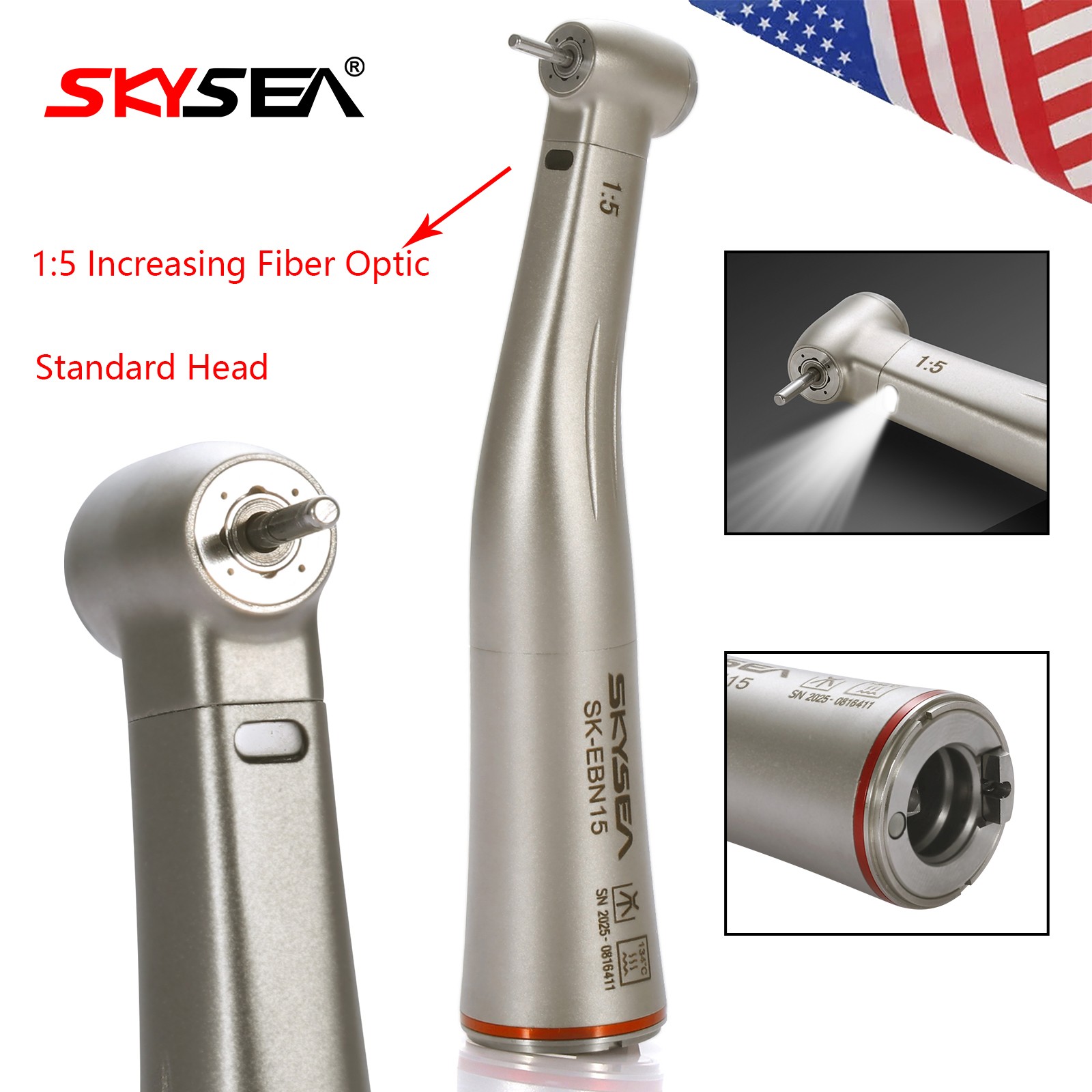 NSK Style Dental 1:5 Optic LED Contra Angle Increasing Handpiece Fit FG Bur SK