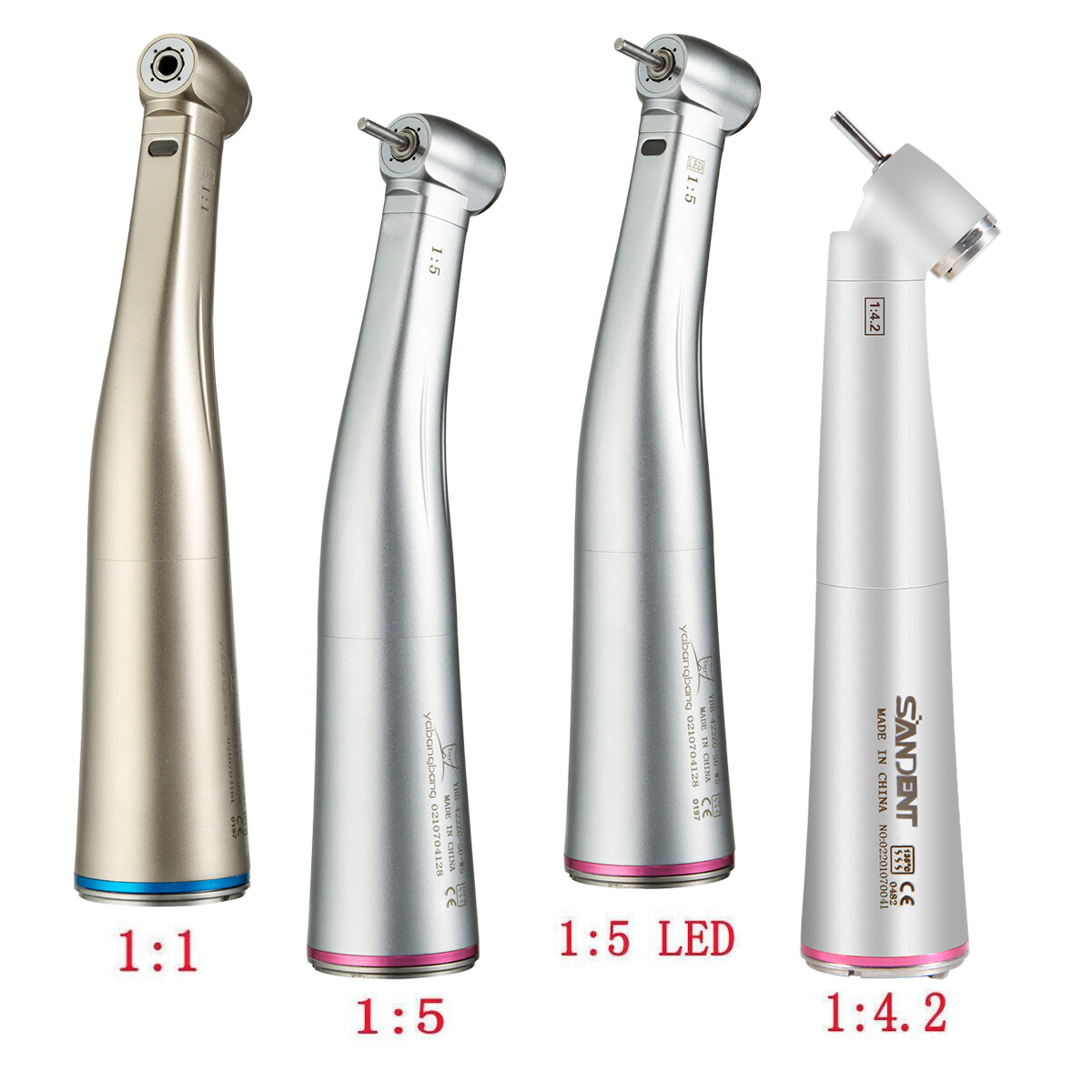 Dental 1:1 /1:4.2/1:5 LED Fiber Optic Contra Angle Handpeice Push Button Fit NSK