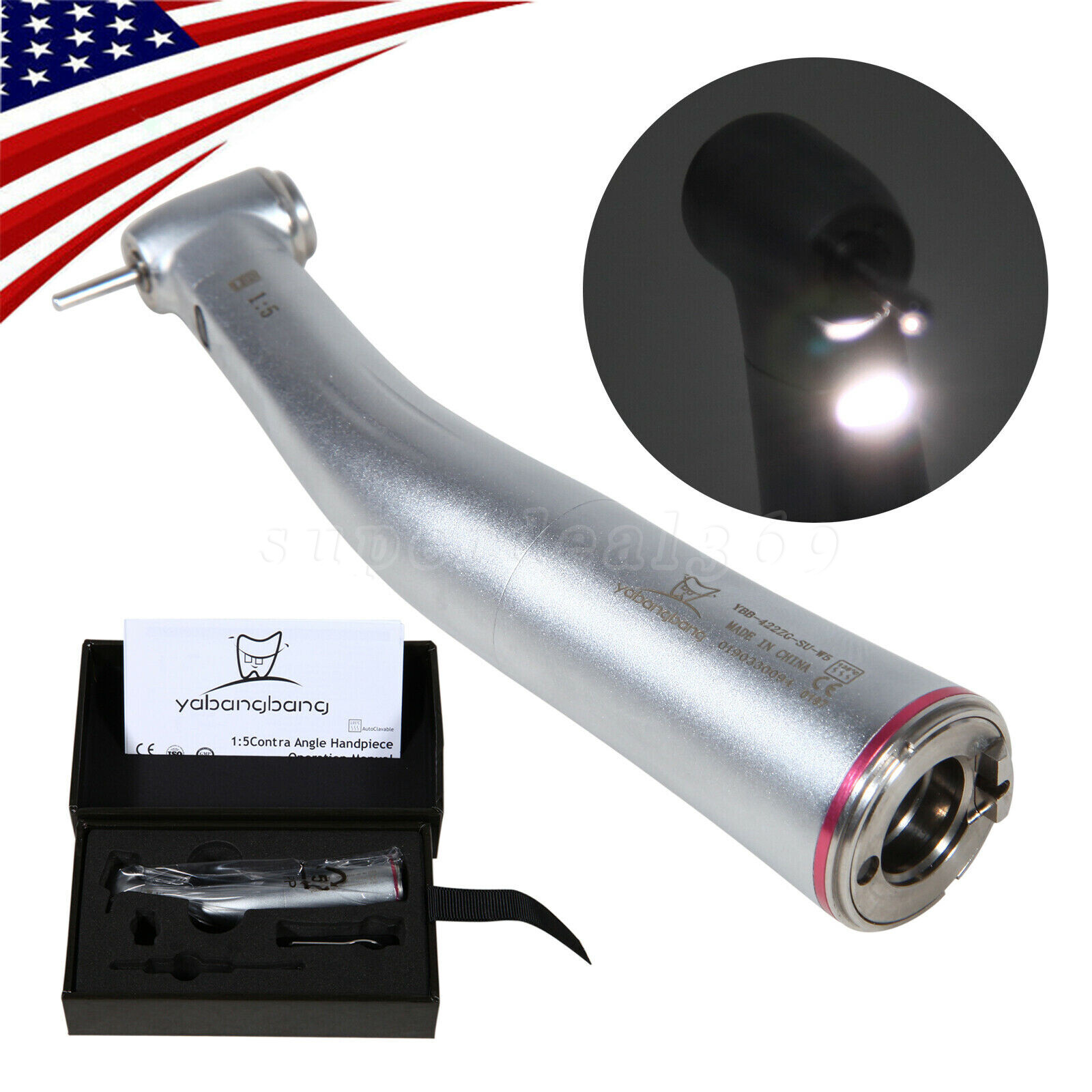 NSK Style Dental 1:5 Increasing LED Contra Angle Handpiece Push Button YBB-W5