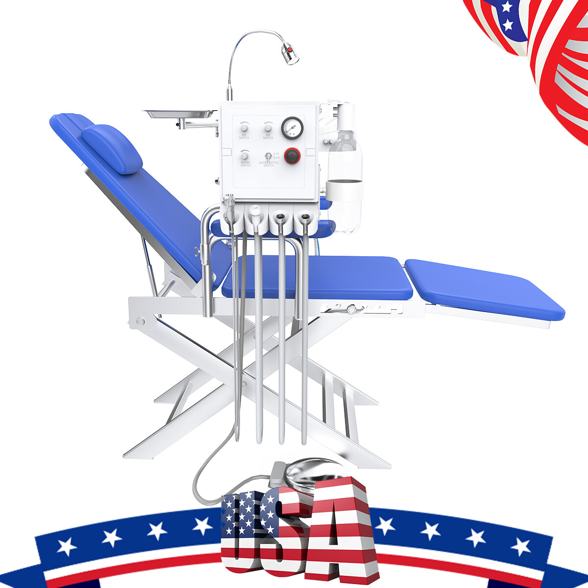5 Types Portable Dental Folding Chair Package LED Light+Air Turbine Unit 4 Holes