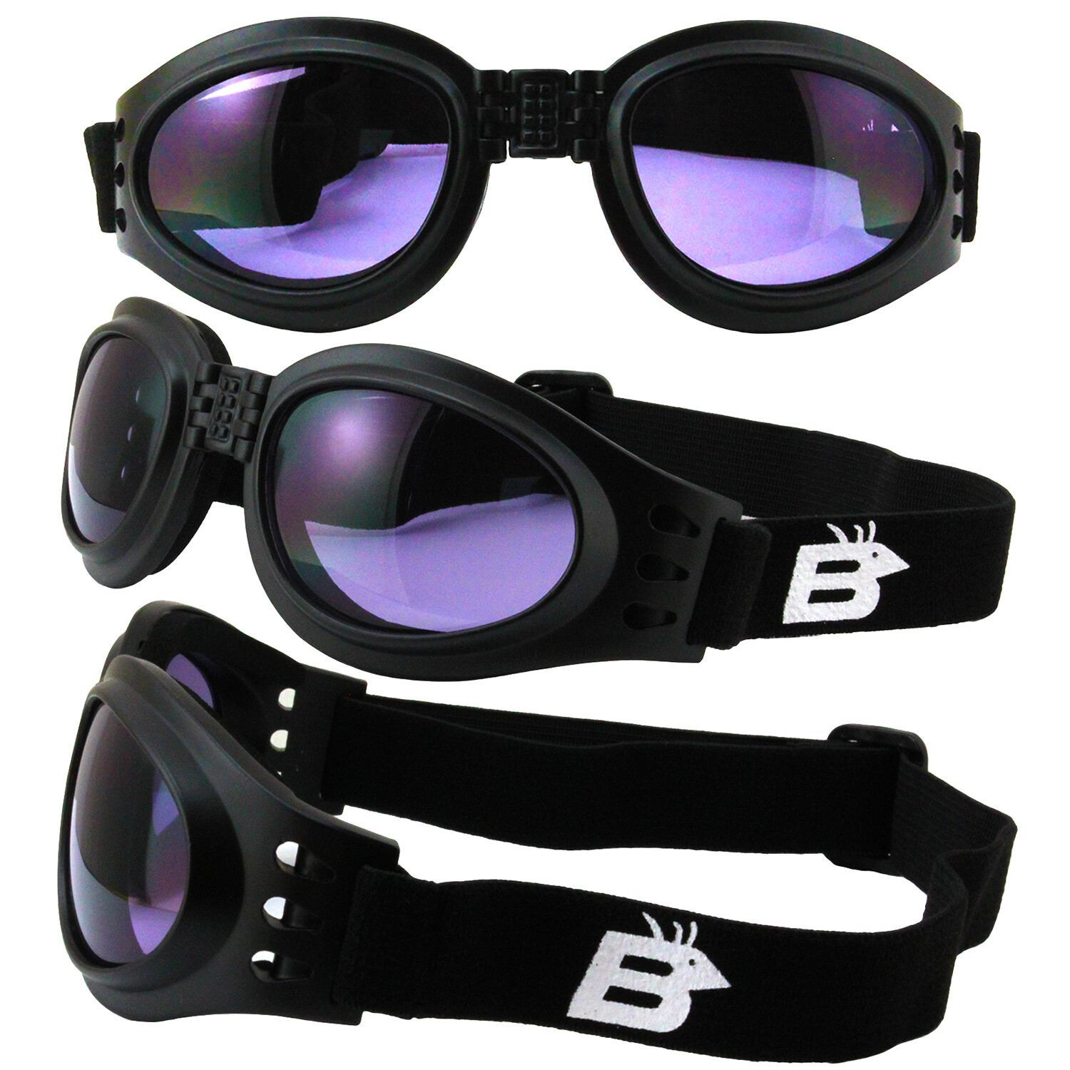 Birdz Eyewear Parrot Padded Motorcycle Goggles Black Frame + Purple Lens