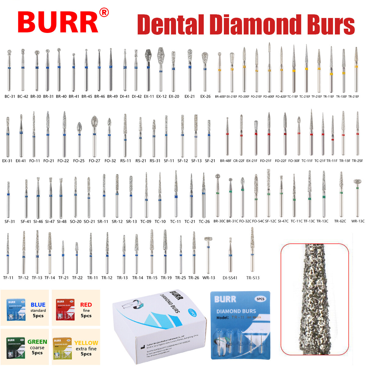 50pcs Fresas diamante Dental para agarre fricción pieza mano alta FG1.6mm 10 box