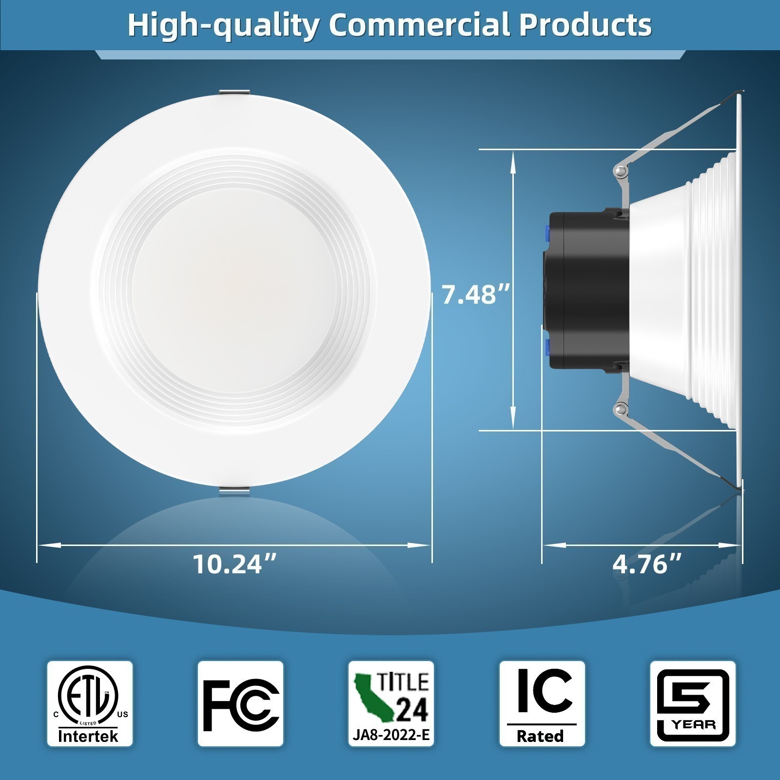 8 Inch LED Commercial Downlight,36W Recessed Ceiling Light Power &CCT Adjustable