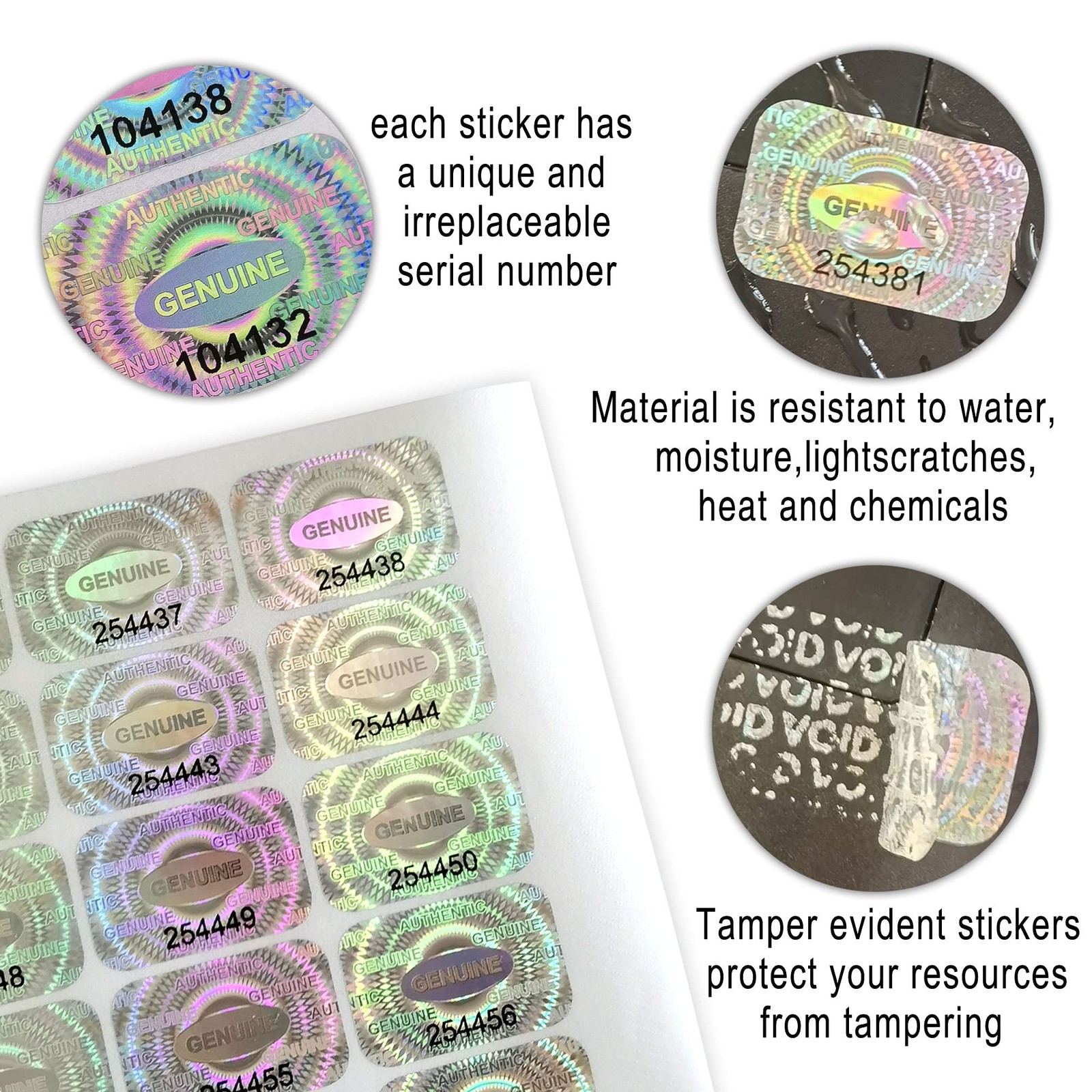 500 PCS Tamper Proof Hologram Stickers Silver Void Warranty Labels