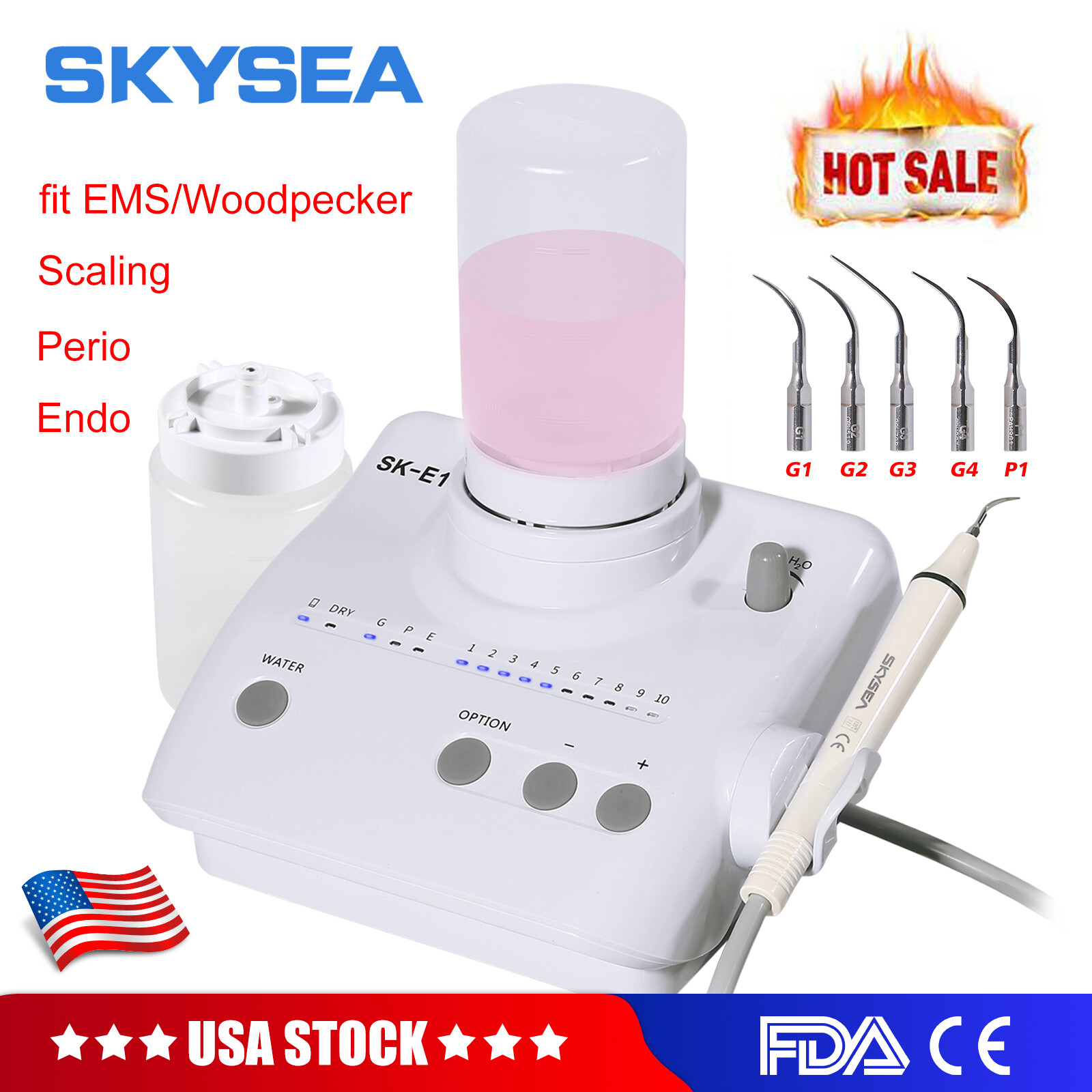 For Cavitron Dental Ultrasonic Scaler fit EMS Woodpecker+4*Handpiece+ Bottles US
