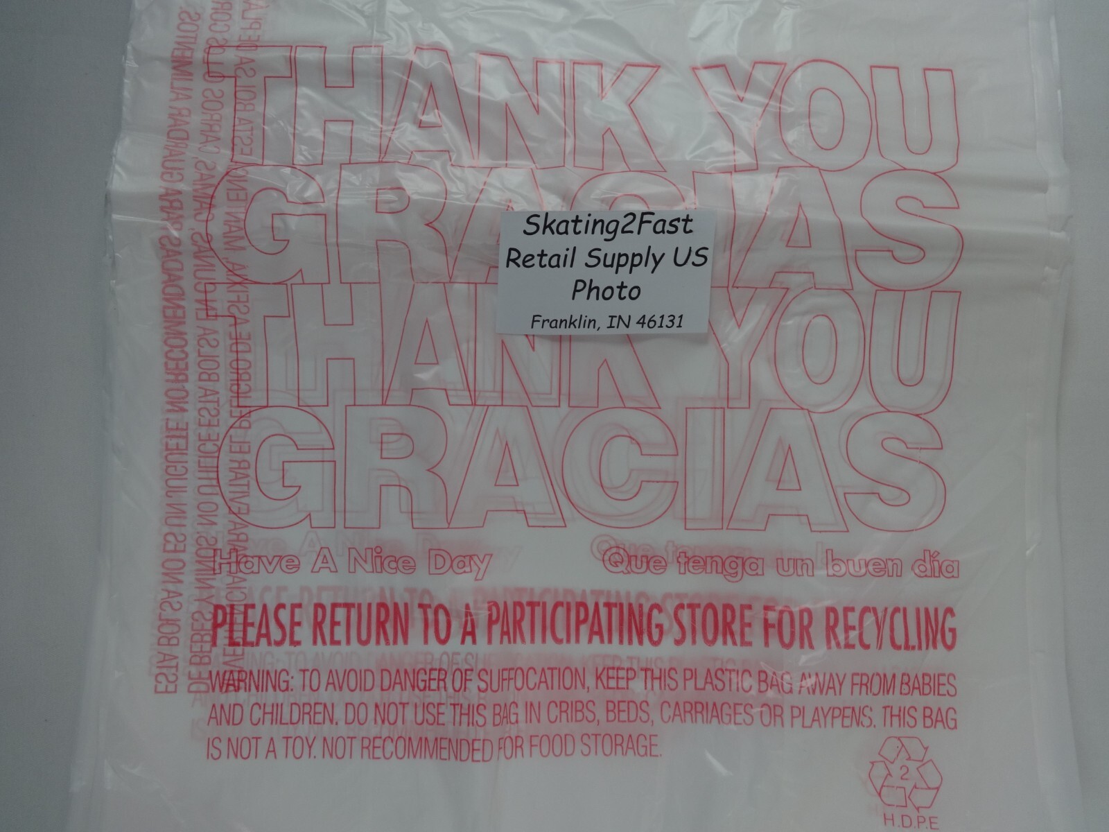 THANK YOU GRACIAS Carry-Out Plastic T-Shirt Bags Carry 11.5″ x 6.5″ x 22″