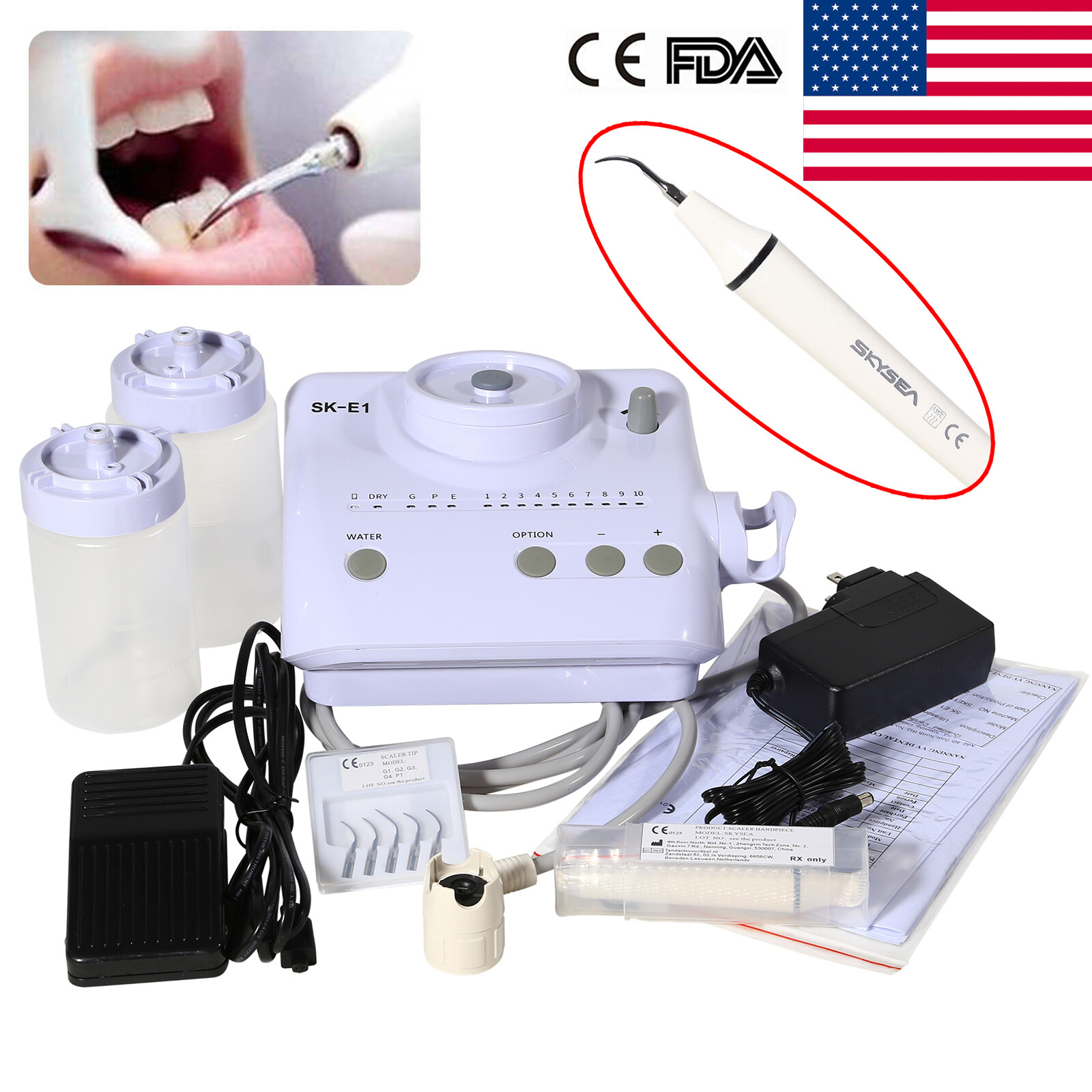 Dental Portable Ultrasonic Scaler Bottles fit Cavitron EMS +10*Replace Handpiece