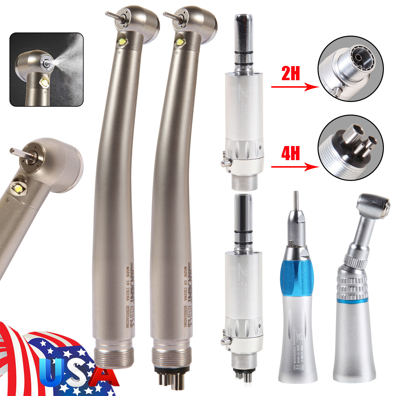 NSK Style Dental LED High/Low Speed Handpiece Straight Contra Angle Air Motor