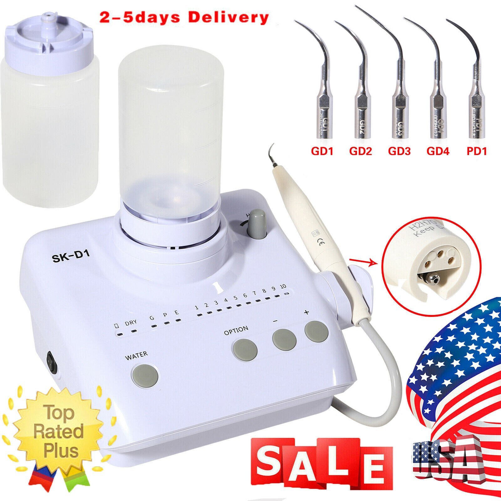 Dental Ultrasonic Piezo Scaler 2 Bottles Handpiece Tips Fit DTE Satelec SK-D1