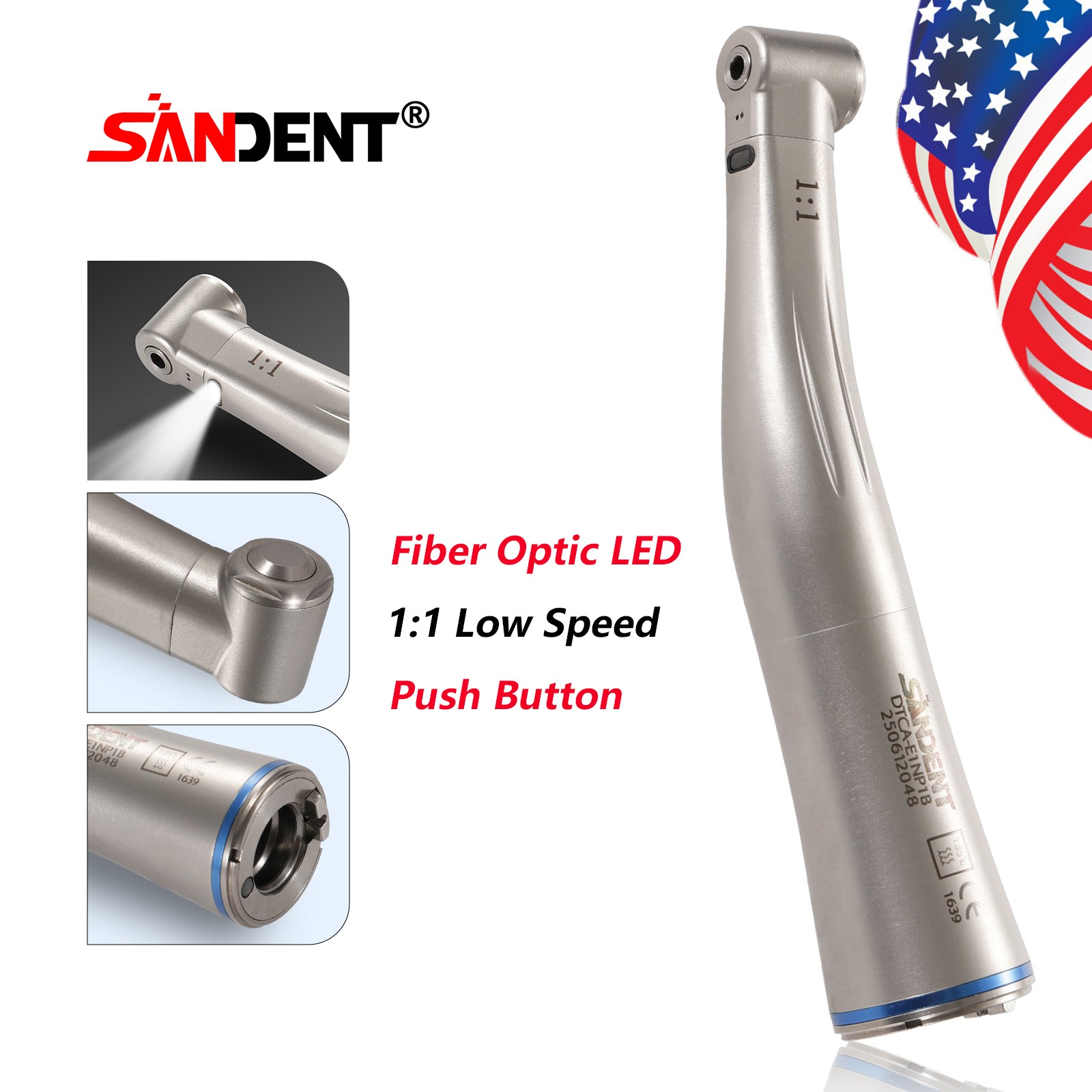 Dental 1:1 LED Fiber Optic Handpiece Contra Angle Fit NSK Electric Motor