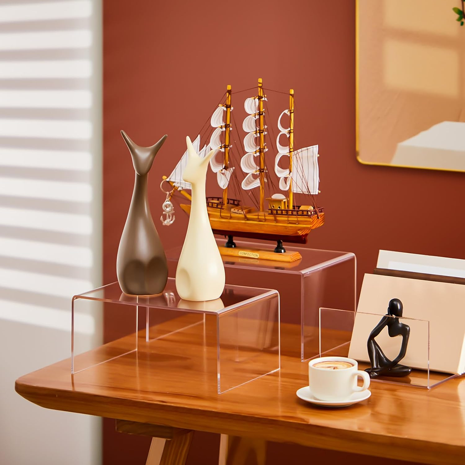 Rattanview 3 Pcs Extra Large 12,11,10.25 Inch Acrylic Display Risers Clear Acryl
