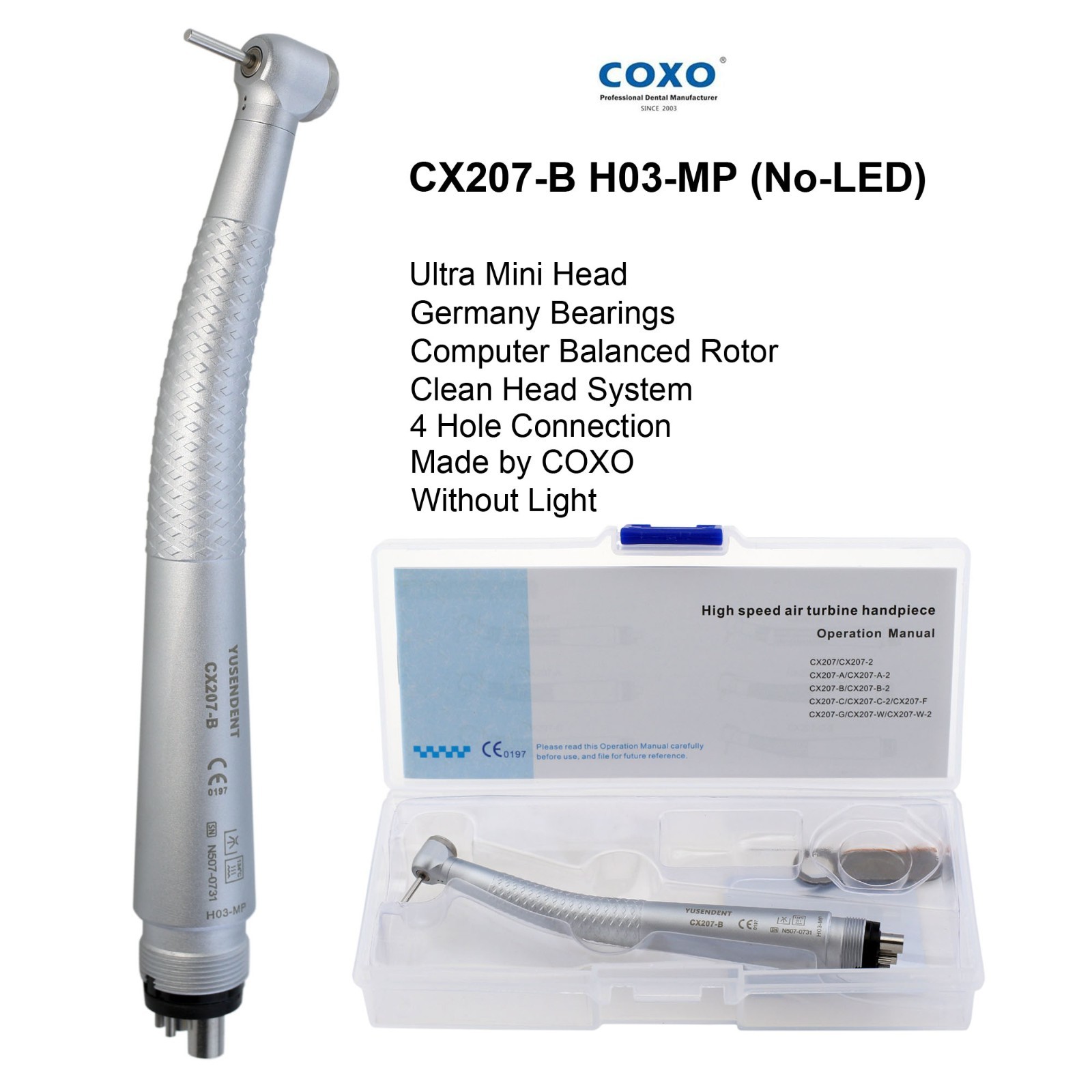 COXO Dental High Speed Handpiece 4 Hole Small Mini Head Turbine Fit NSK Coupler