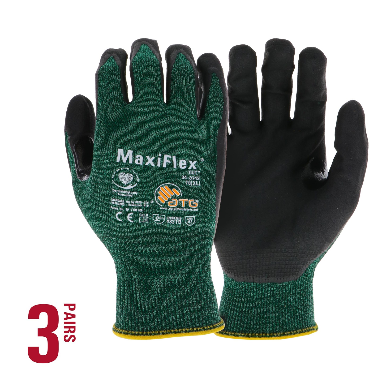 34-8743/L Maxiflex Cut, Green Engineered Yarn Shell, Blk Nitrile Microfoam Gr…