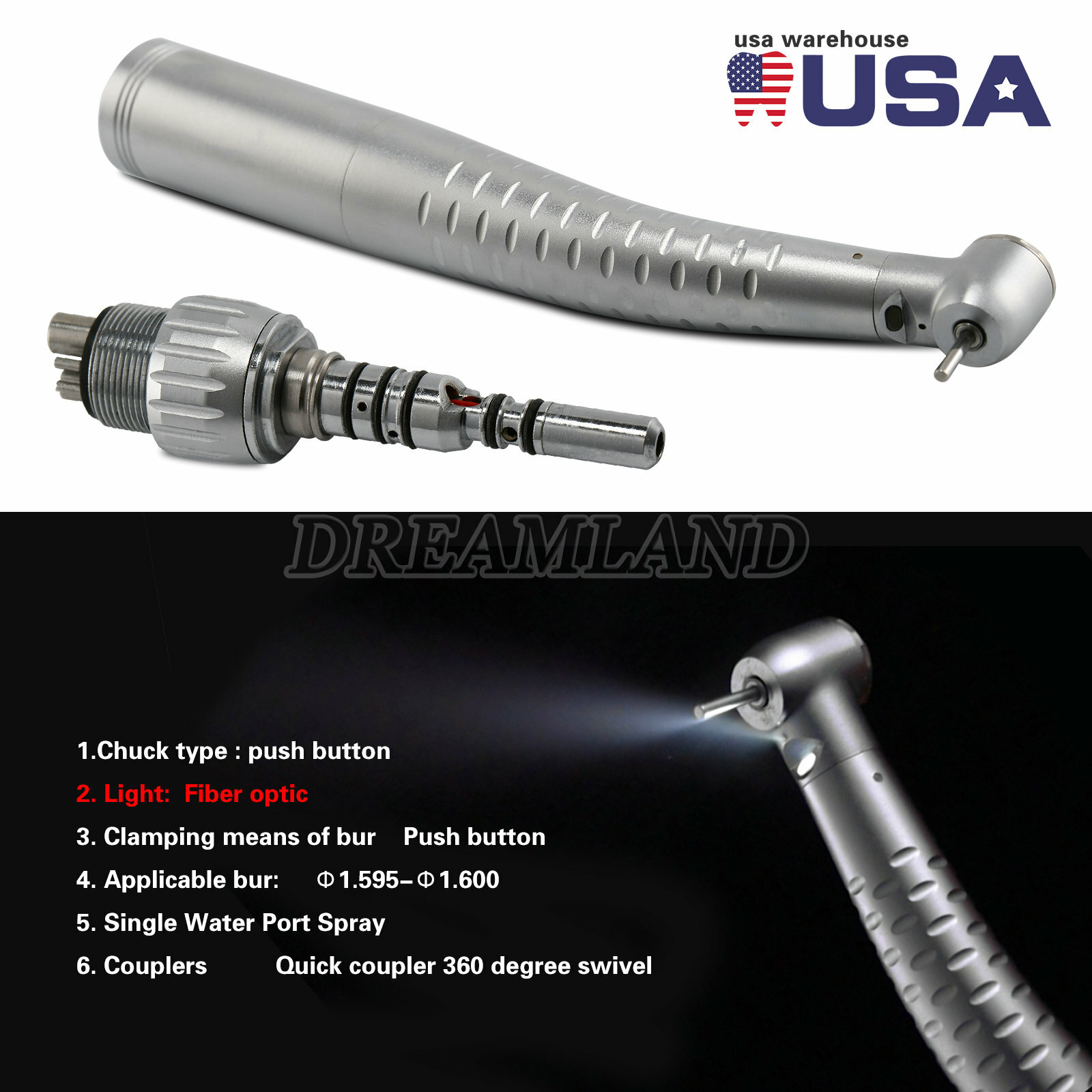 Dental Fiber Optic Handpiece / with Quick Coupler 6 Hole SALE