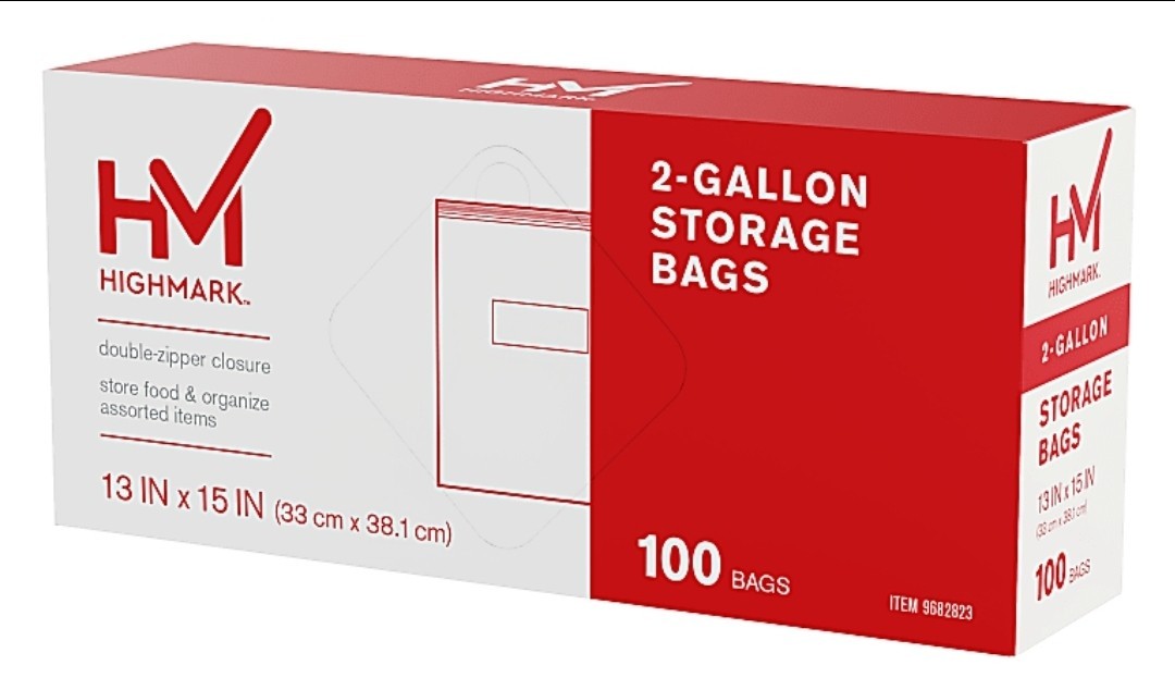 Highmark Clear Food/Item 100 Count Storage Bags 2 Gallon Zip Lock Zipper 13″x15″