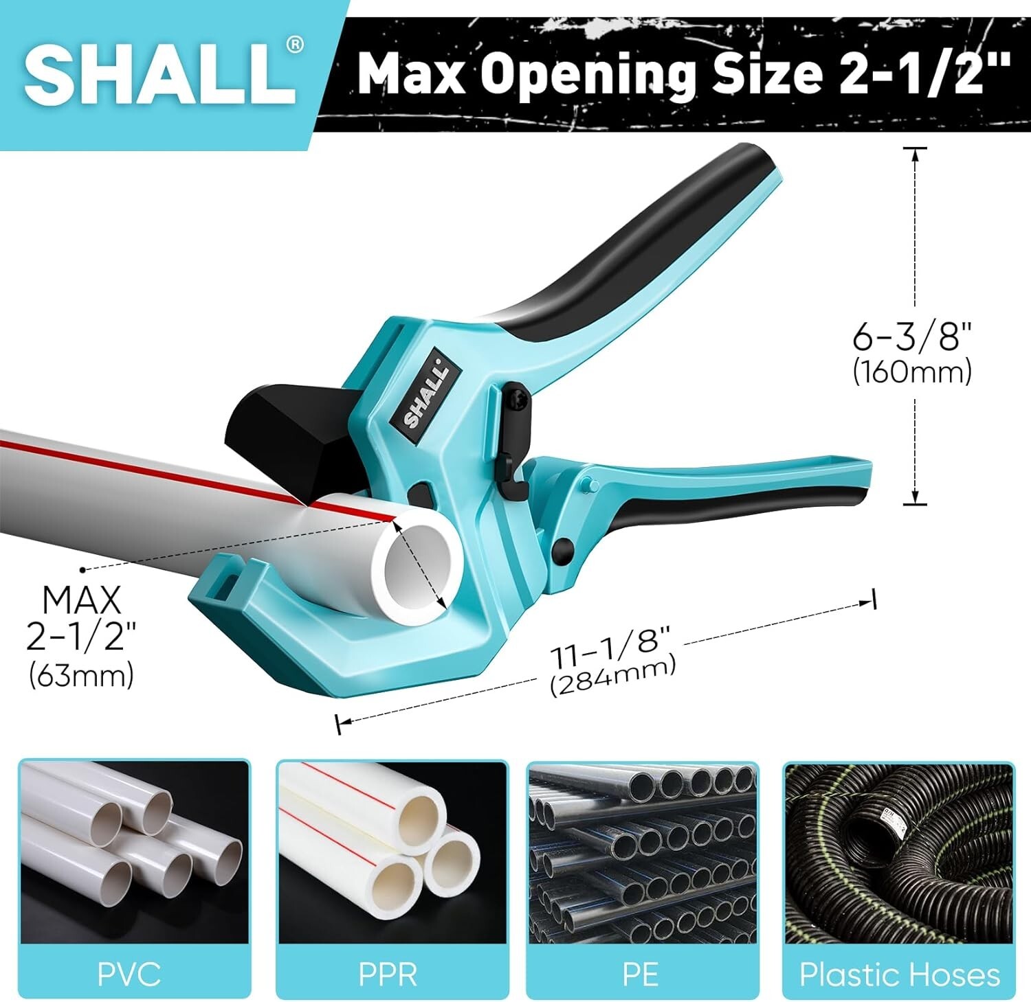 SHALL PVC Pipe Cutter,2-1/2”,Heavy-Duty Aluminum Ratchet Pipe Cutter