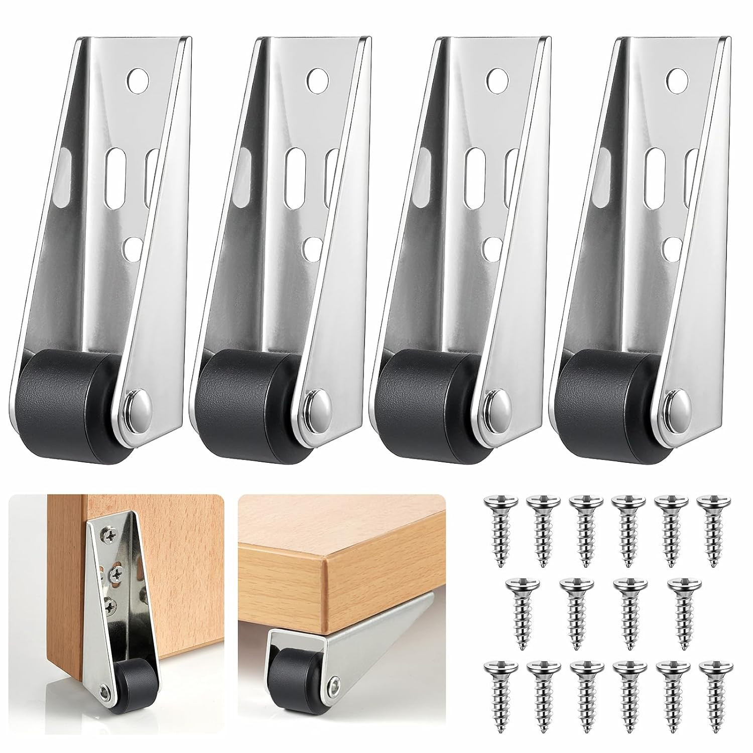 4Pcs 0.9 Low Profile Caster Wheels for Door Repair Furniture Fixed Rollers