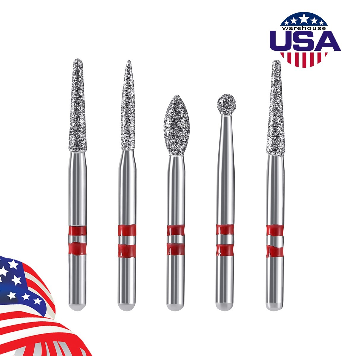 5pcs Dental Diamond Zirconia Cutting Burs Kit FG 1.6mm Fit High Speed Handpiece