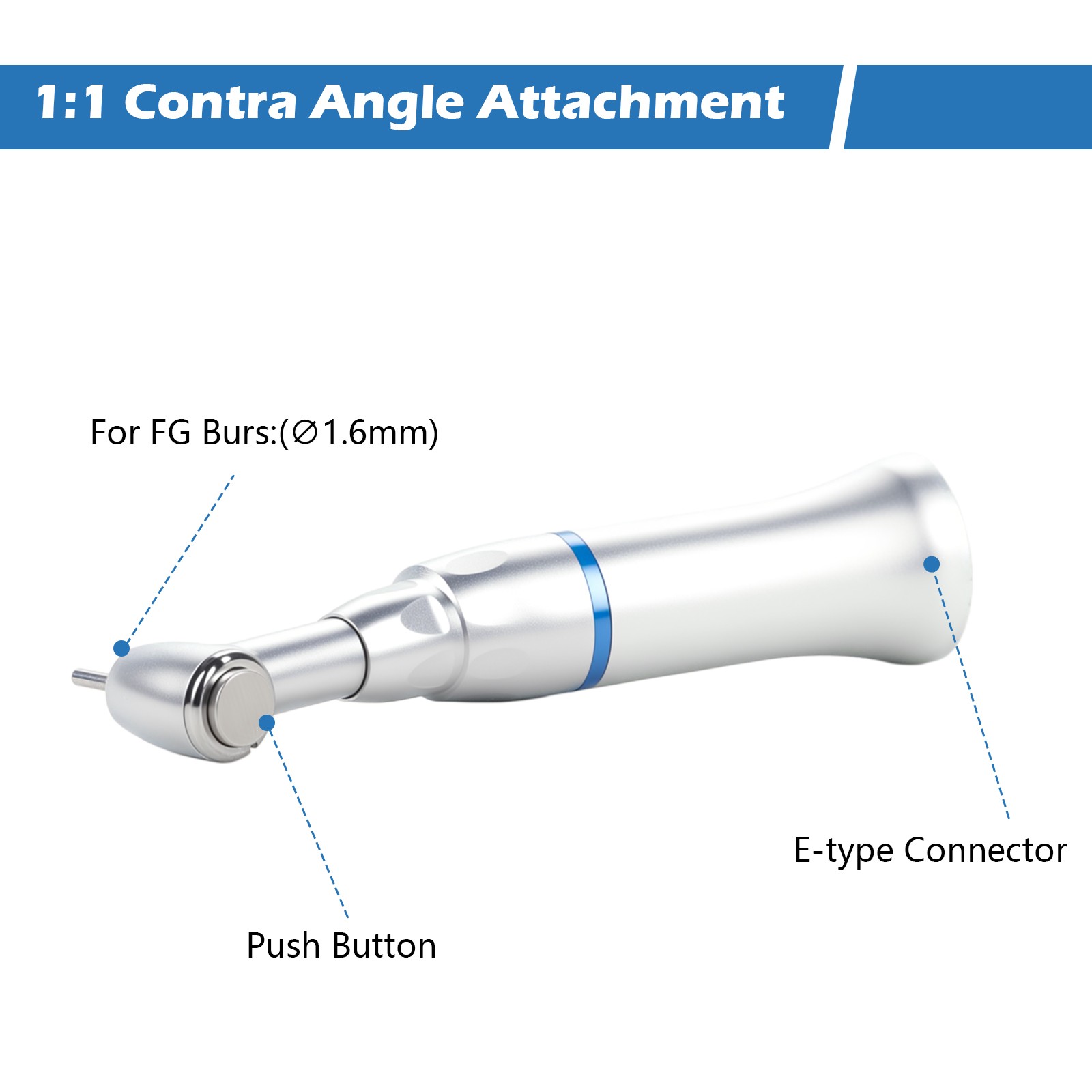 Dental Low Speed Handpiece Push Button Fit FG 1.6mm Burs Contra Angle