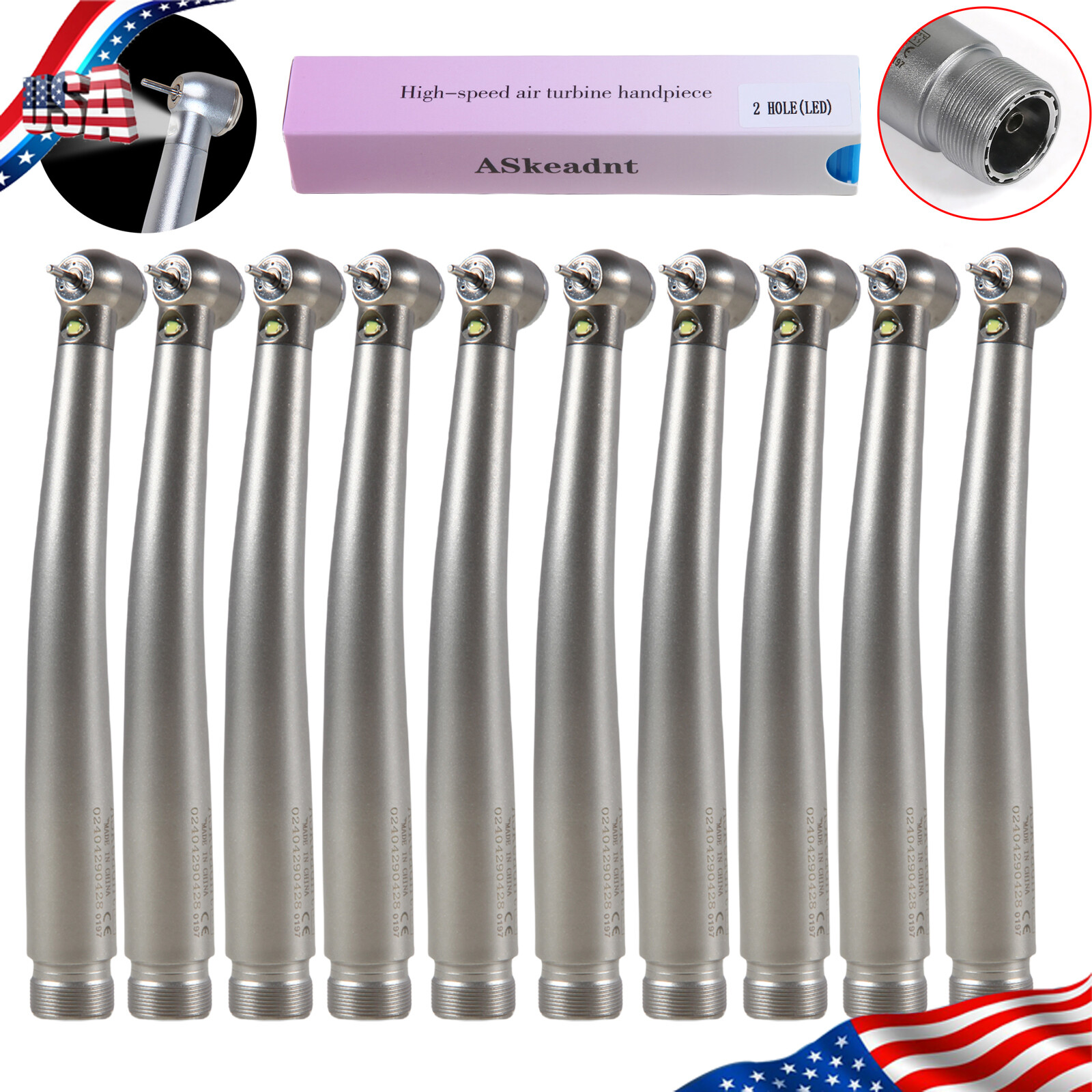 1-10 NSK Style LED Fiber Dental Turbina High Speed E-generator Handpiece 2 Holes