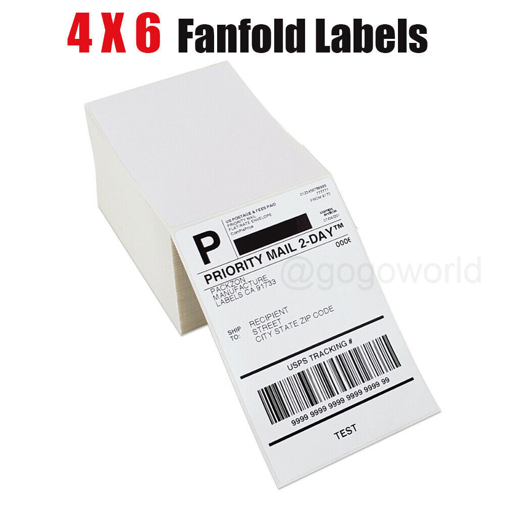 500 Fanfold 4 x 6 Direct Thermal Labels Shipping Labels For Zebra & Rollo USA