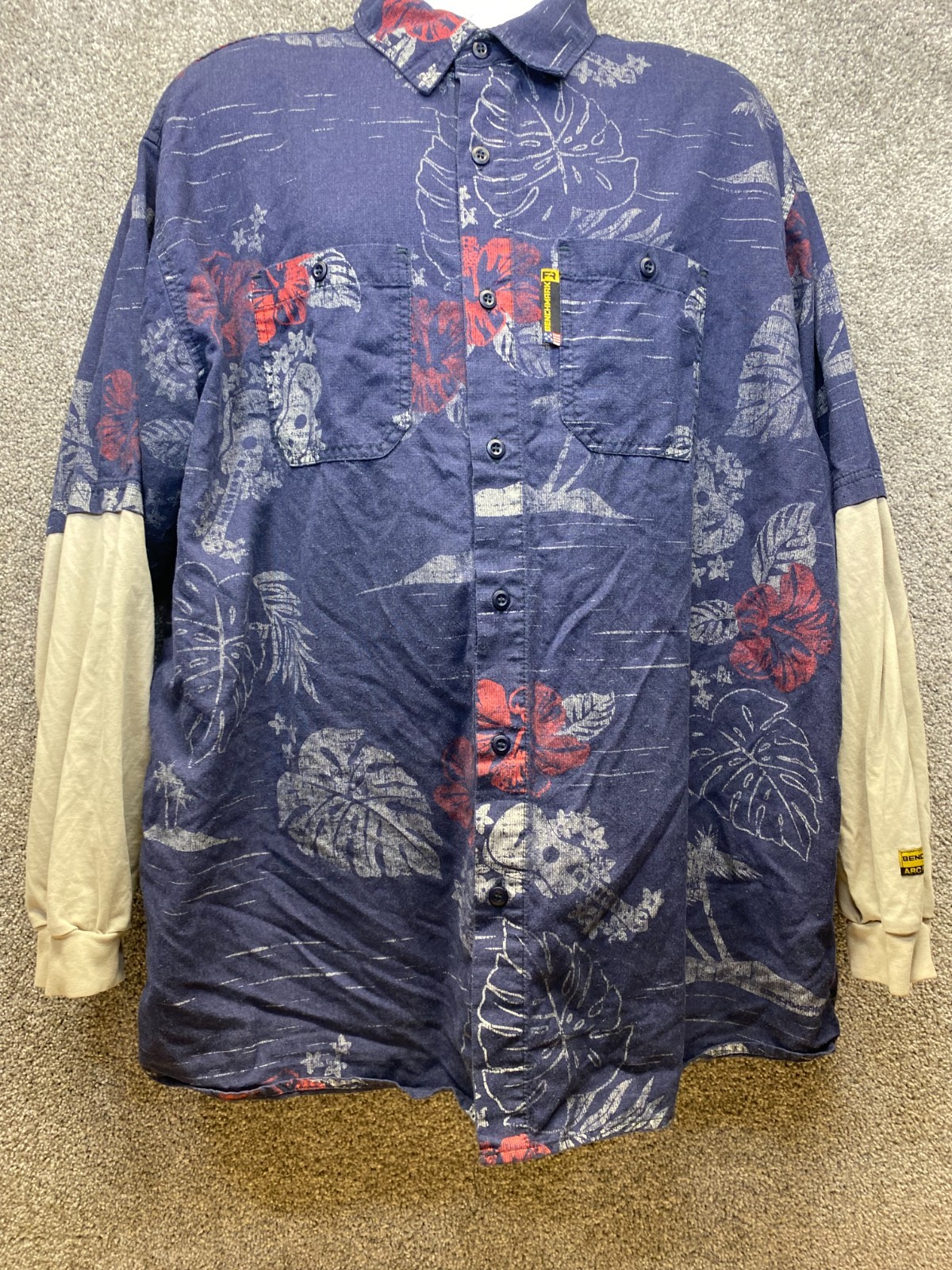 Benchmark FR Mens 3XL Floral Aloha Hawaiian Button Up Shirt Made In The USA