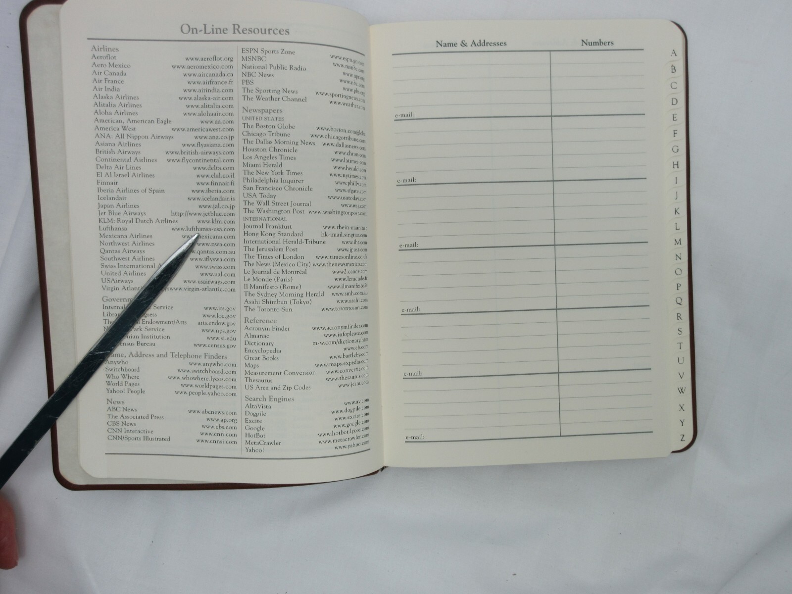 Address Book w Tabs Desk Size 5×7 Leather Softcover Graphic Image BLACK Saffiano
