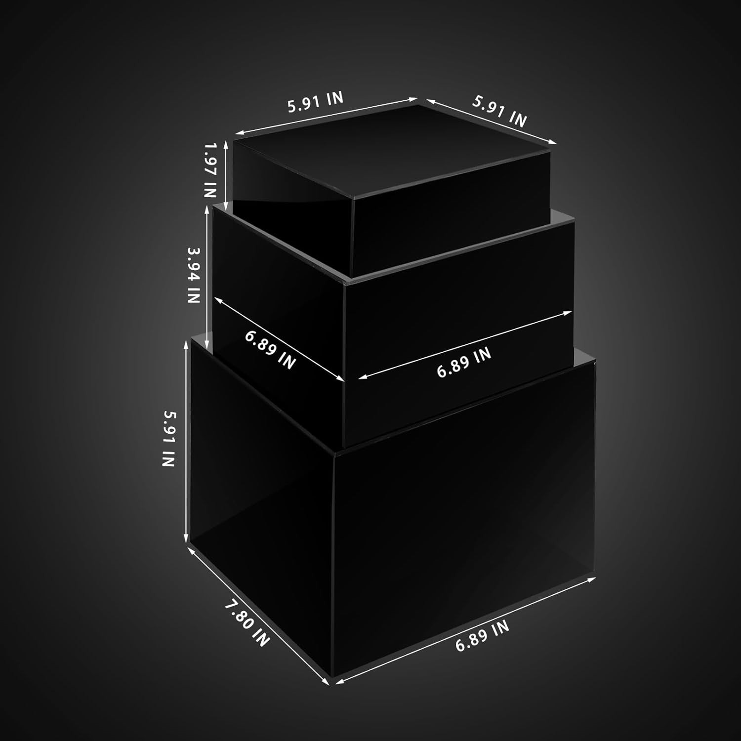 Bucherry 6 Pcs Acrylic Display Risers – Nesting Cubes 5 Sided with Hollow Bottom