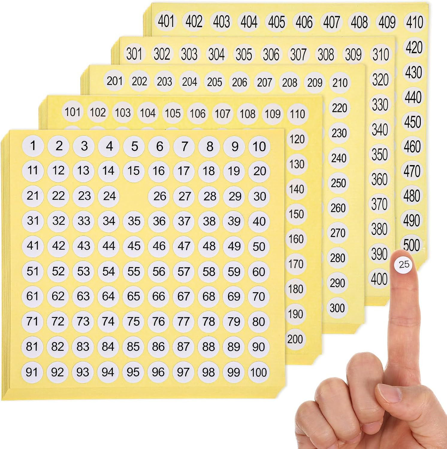 7500 Pcs 1-500 Number Stickers, 15 Sets Consecutive round Labels, 0.4 Inch Self-