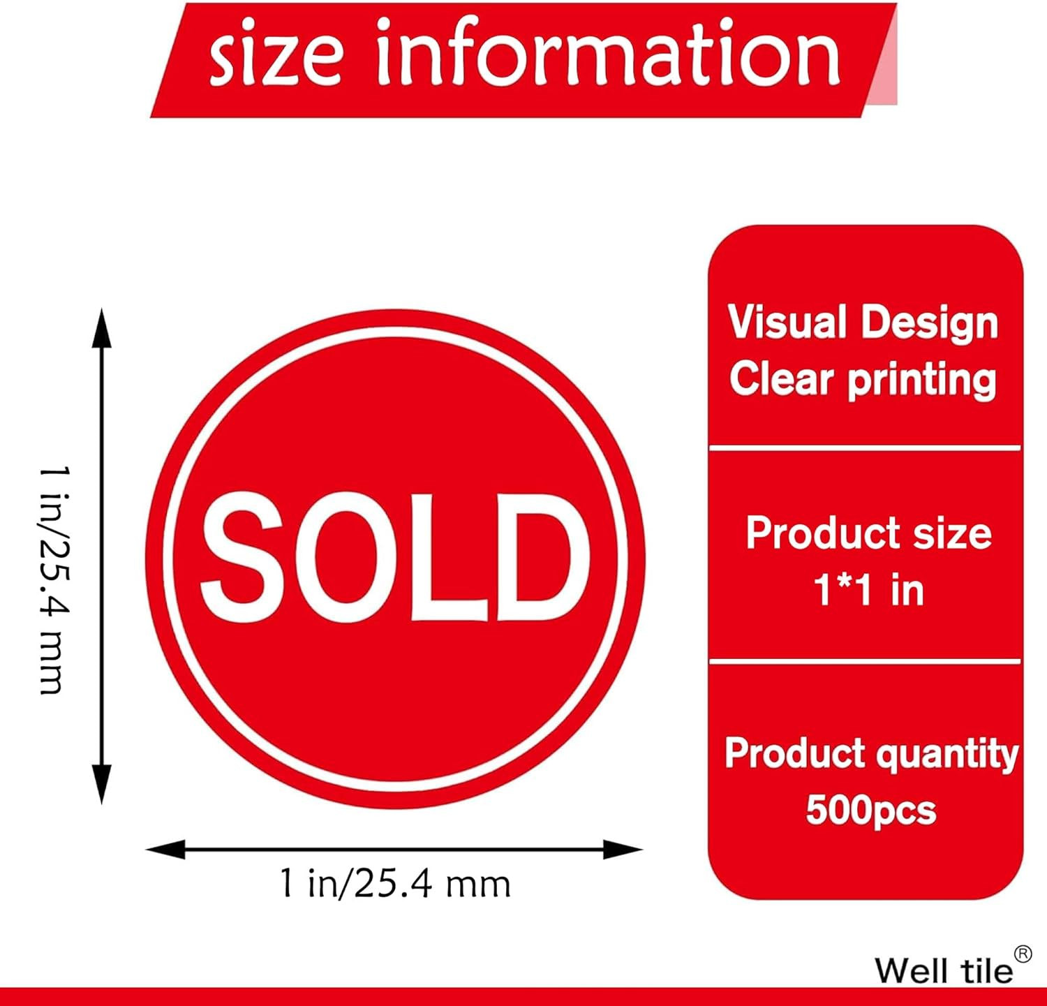 500 PCS Sold Stickers Small round Sold Point of Sale Pricing Labels 1 Inch Self-