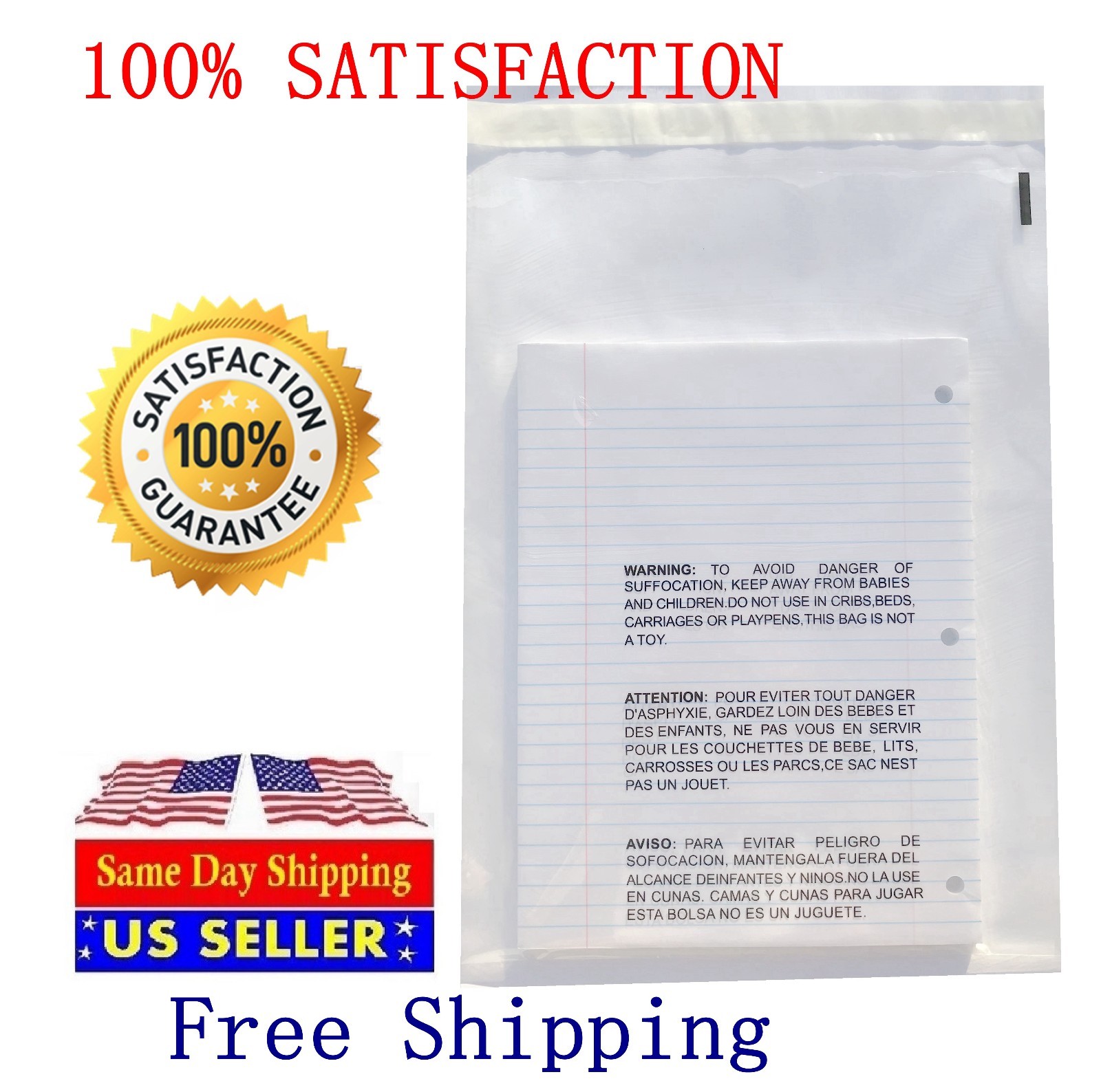 1000 12×16 Self Seal Suffocation Warning Clear Poly Bags 1.5 mil -ST ShipMailers