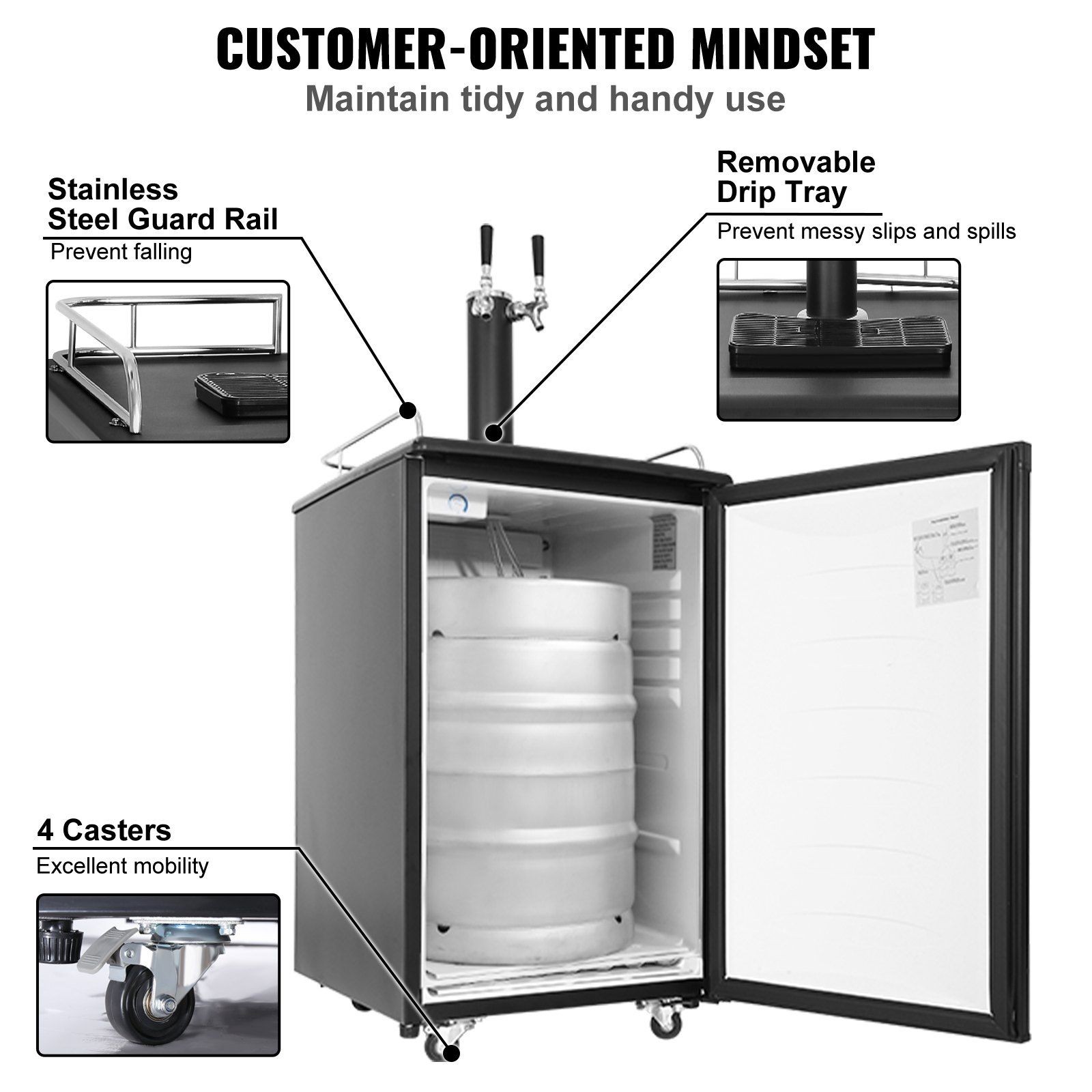 Black Beer Kegerator Dual Tap 1/6 1/4 1/2 Barrel Compatible