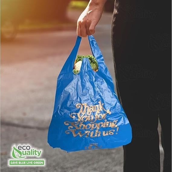 12×6.5×22 Inches Blue Plastic Shopping Bags for Grocery Takeout Retail 480 Pcs