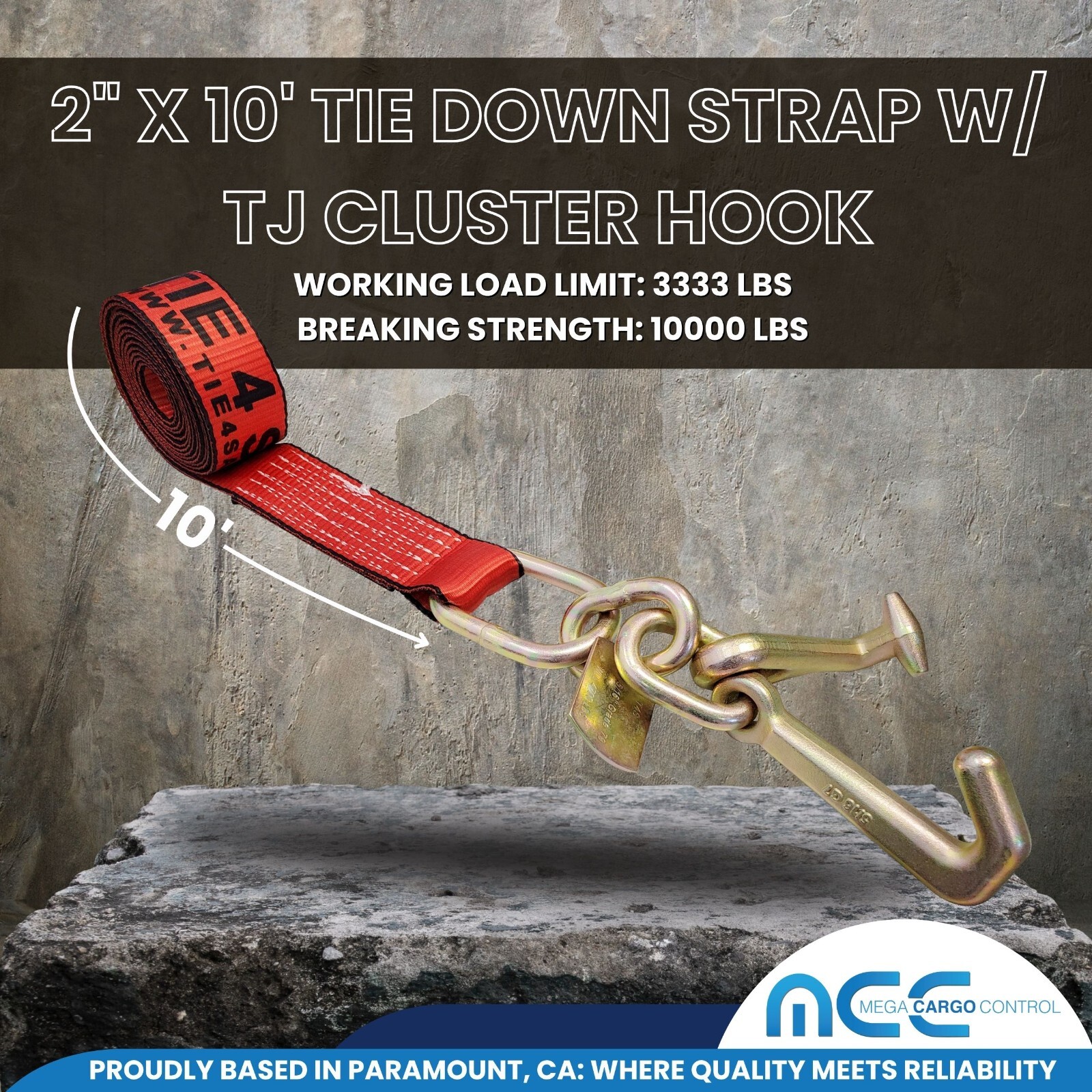 Heavy Duty 2″ x 10′ TJ Cluster Hook Car Strap for Wrecker Tow Truck Auto Hauling