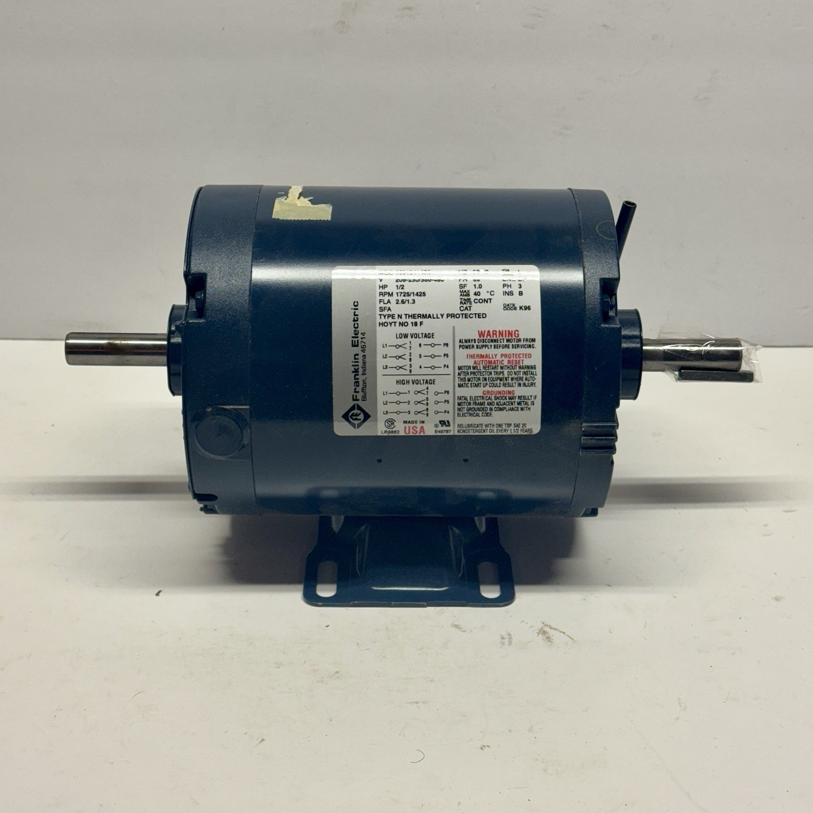 Bluffton Motor Works Franklin Electric Motor 1301241406 208-230v 308-460v 1/2 HP