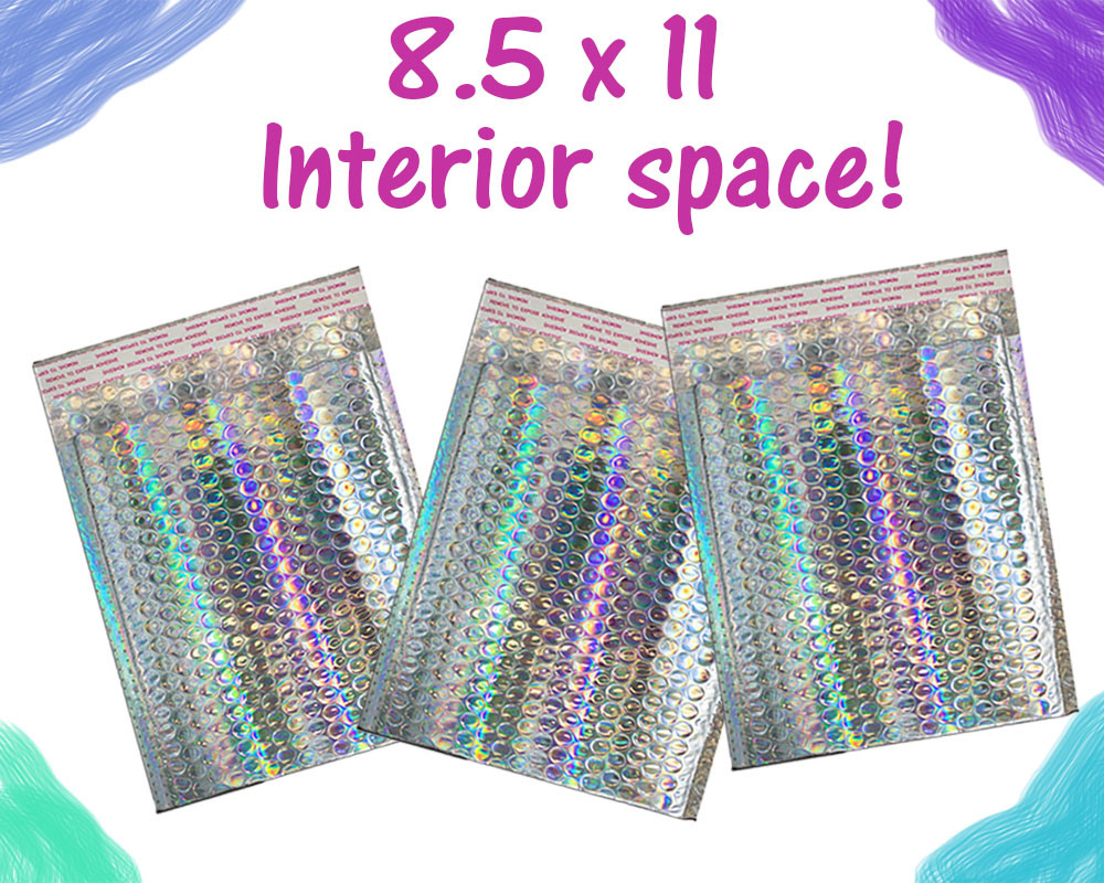 8.5×12 Holographic, Pink, Teal METALLIC BUBBLE MAILERS, Color Padded Envelopes!
