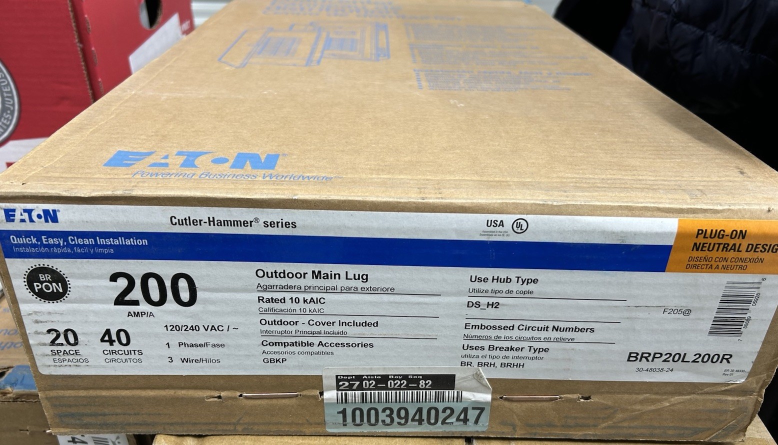 EATON CUTLER HAMMER OUTDOOR Load Center Main Lug 150A 120/240v 20 Spaces